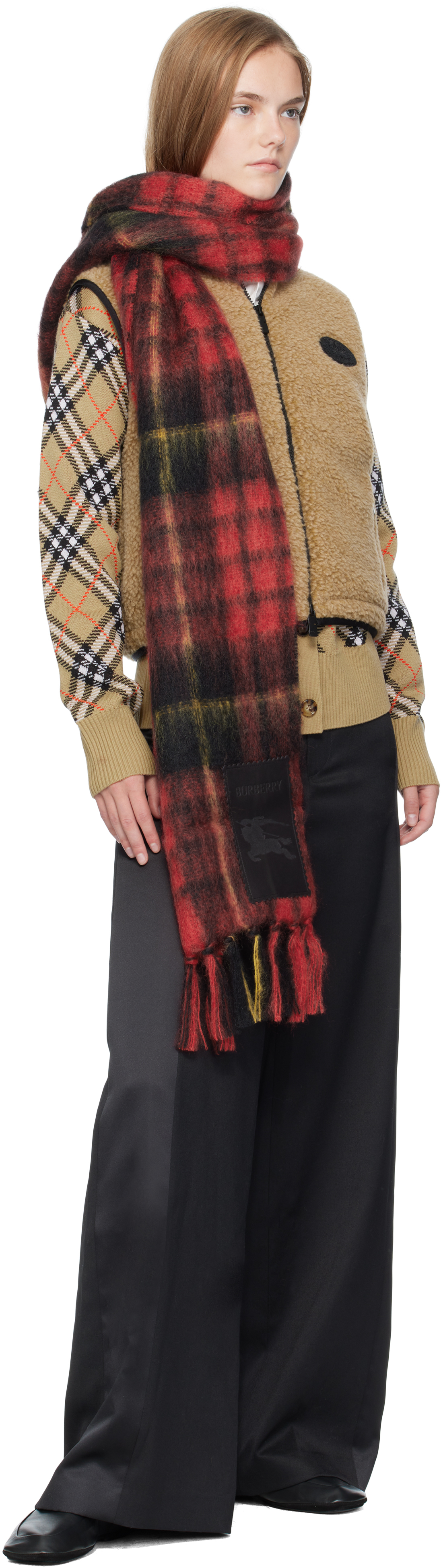Burberry Red Check Mohair Wool Scarf In Multi