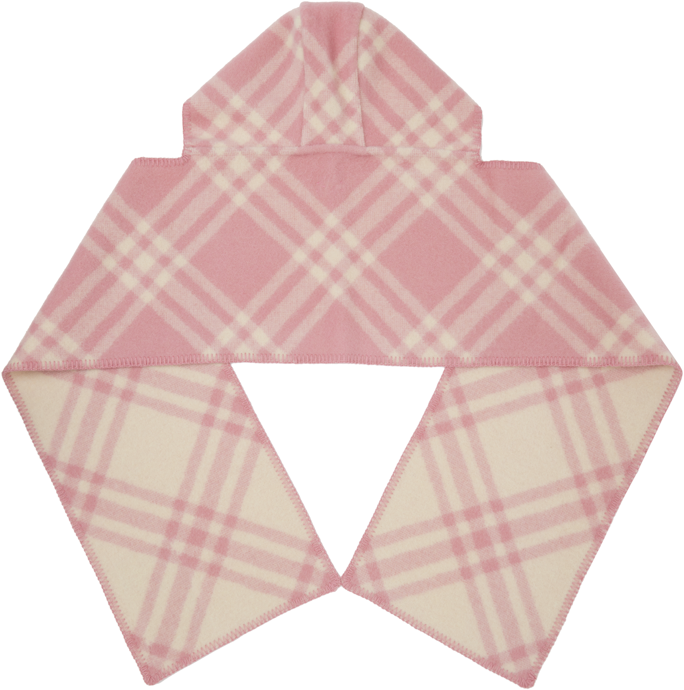 Burberry Pink & Off-white Check Hooded Scarf In Pink