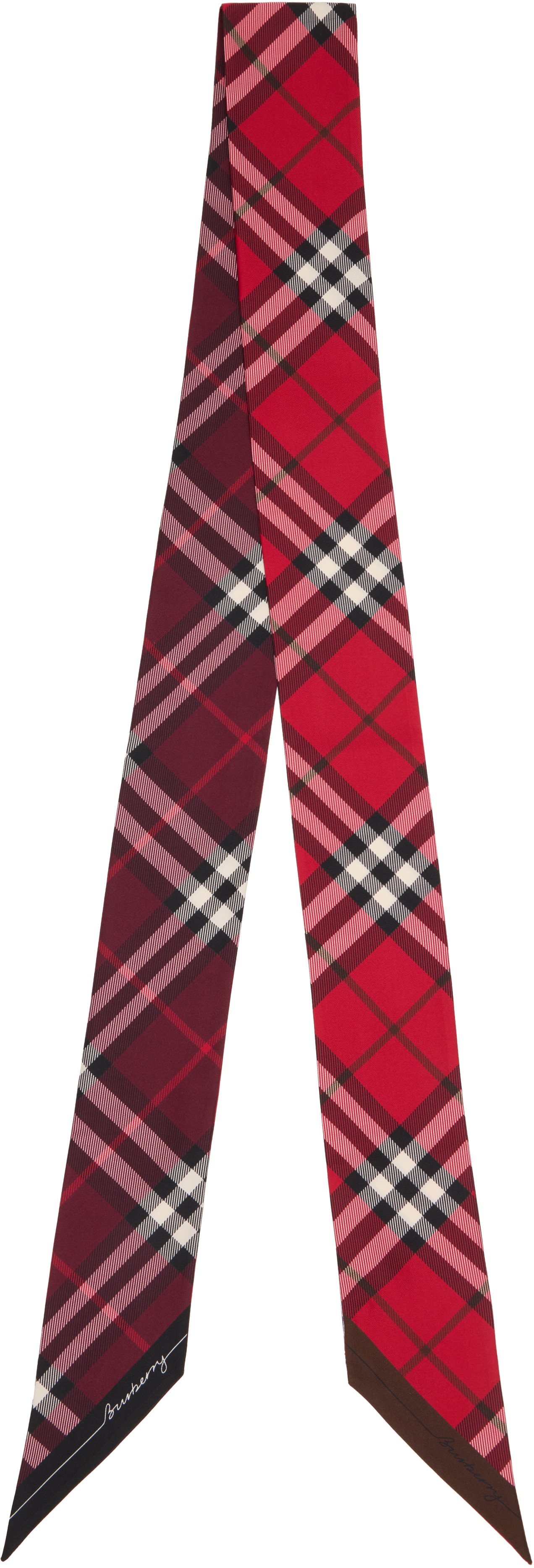Red & Burgundy Skinny Contrast Check Silk Scarf