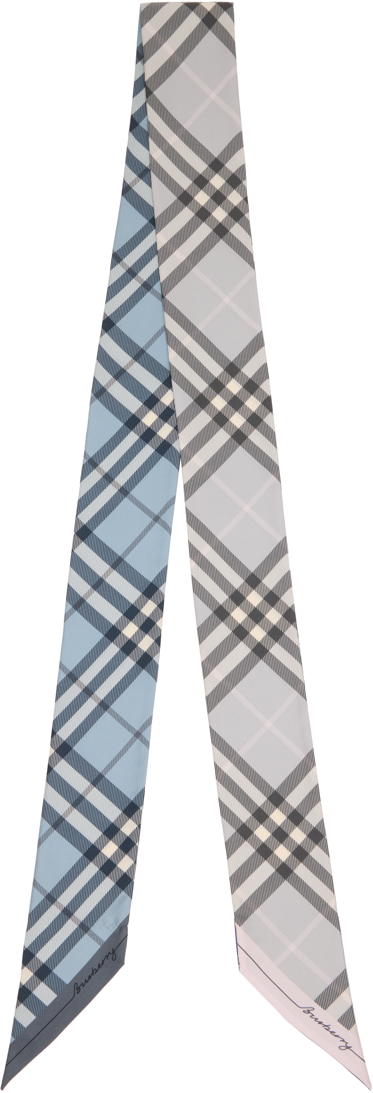 Blue & Gray Skinny Contrast Check Silk Scarf