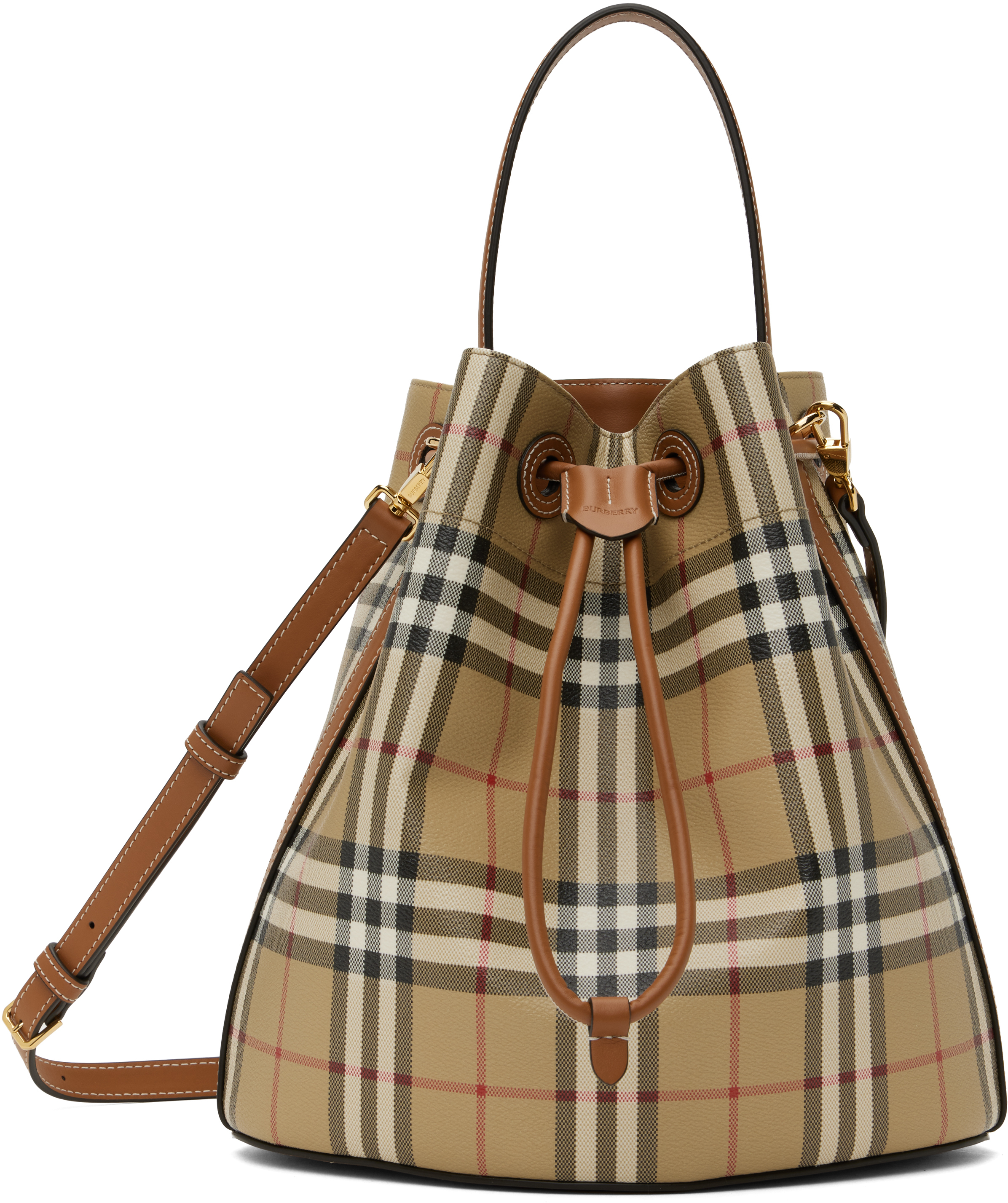 ★人気Burberry★ ベージュ ドローストリング バケットバッグ Burberry: ベージュ ドローストリング バケットバッグ | SSENSE 日本