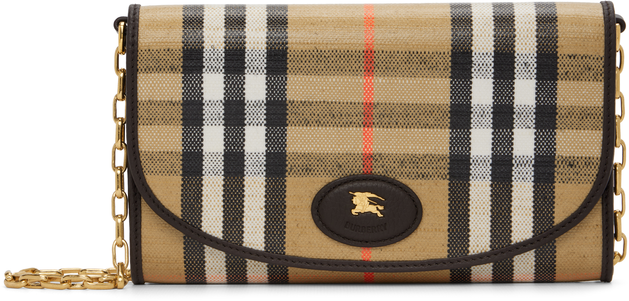 Burberry Beige Highlands Chain Strap Wallet In Sand