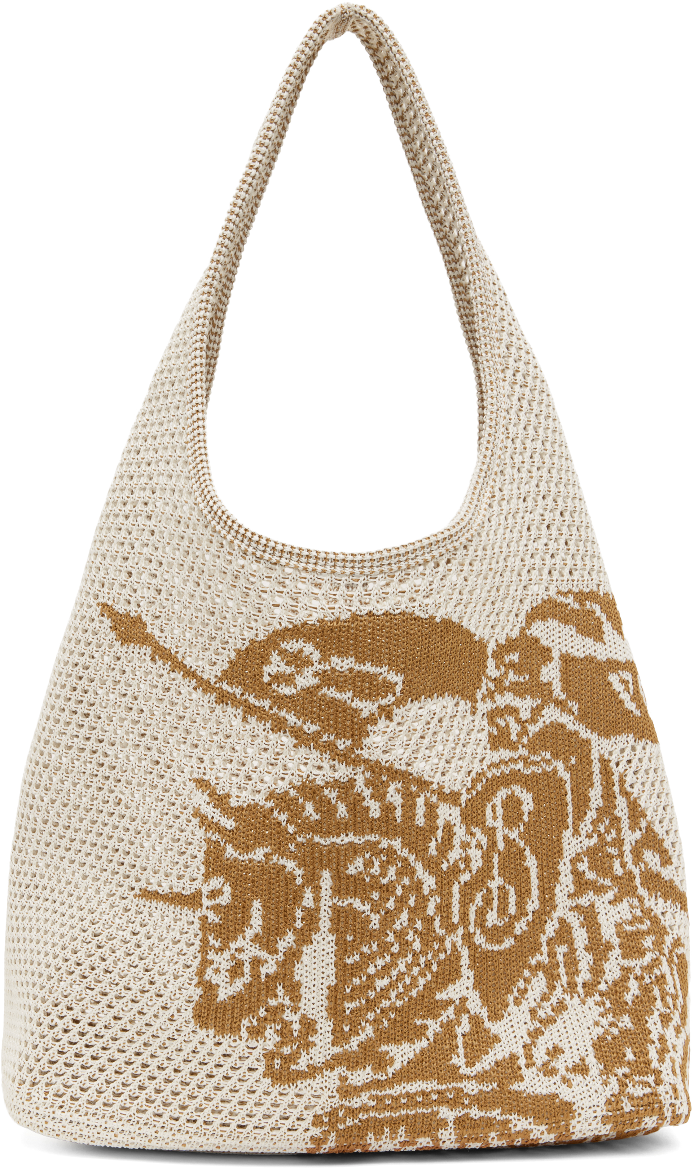 Burberry White & Tan Large Ekd Crochet Tote