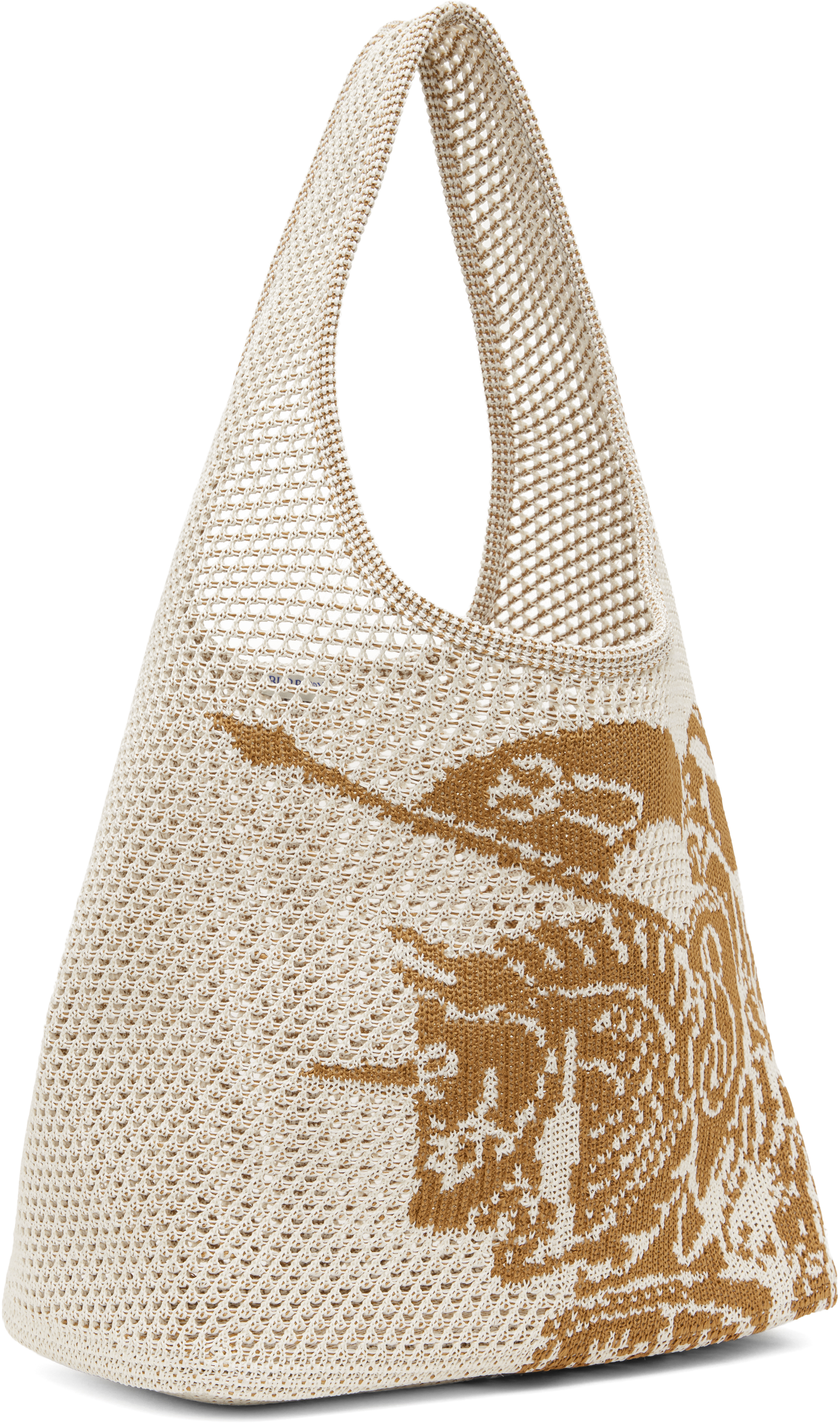 Burberry White & Tan Large Ekd Crochet Tote