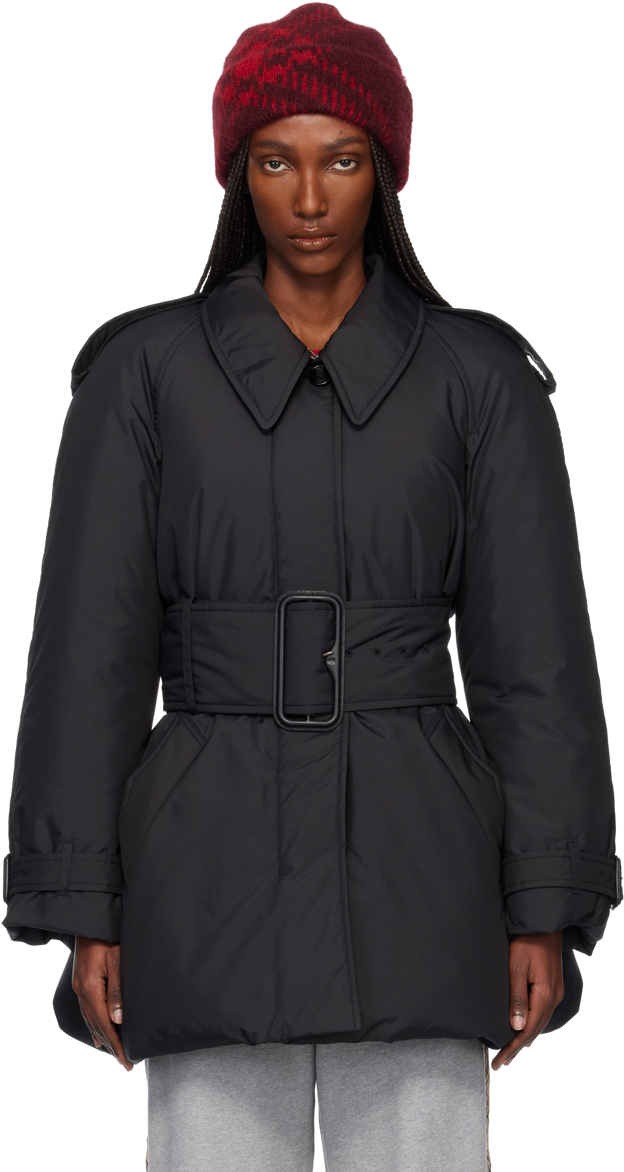 現行　BURBERRY LONDON ENGLAND ダウンコート　ベルト付 Burberry: Black Belted Berryhill Padded Car Down Coat | SSENSE