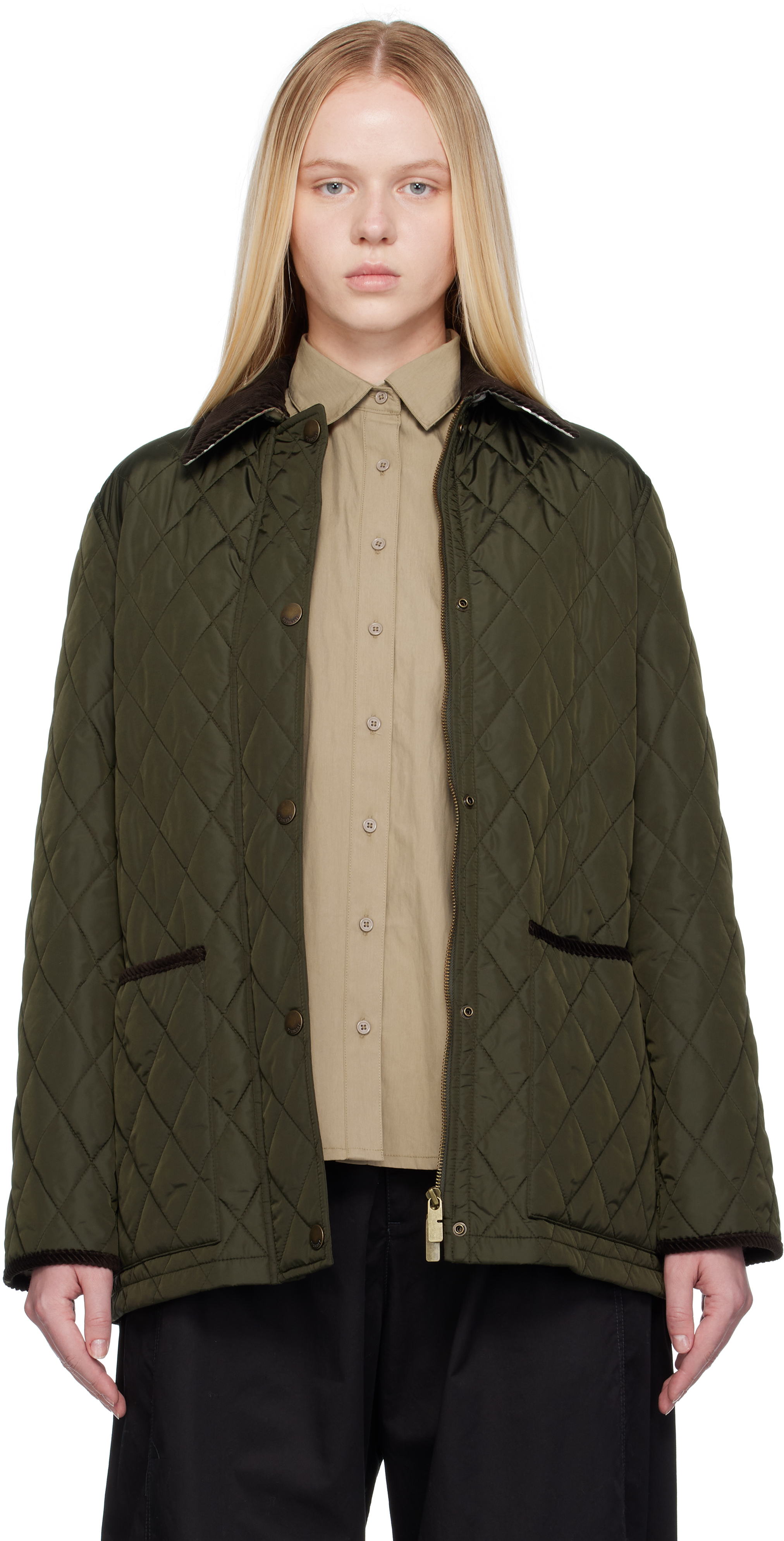 Burberry: Green Broadway Quilted Nylon Jacket | SSENSE