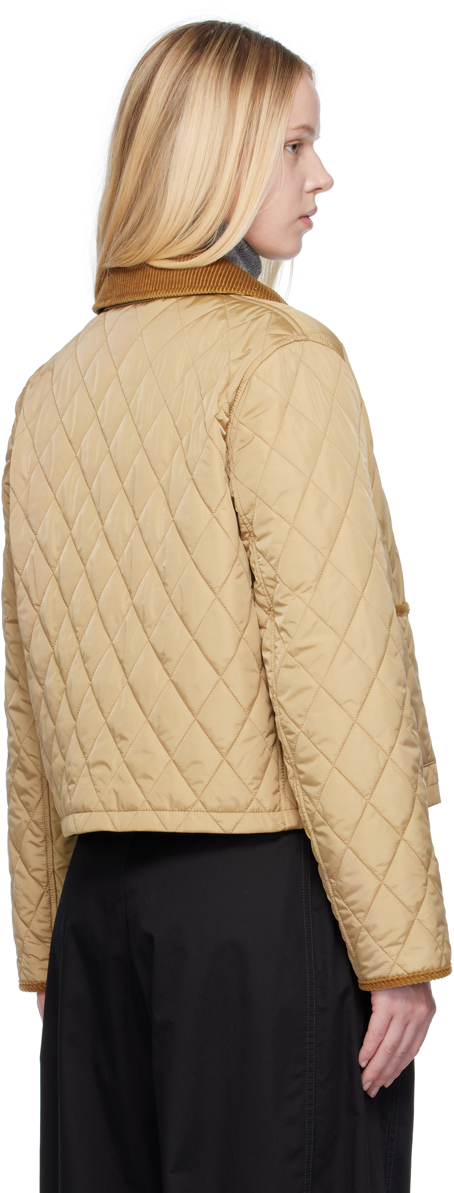 Burberry Oldham Beige Quilted Jacket With Corduroy Collar In Tech Fabric Woman In Neutral