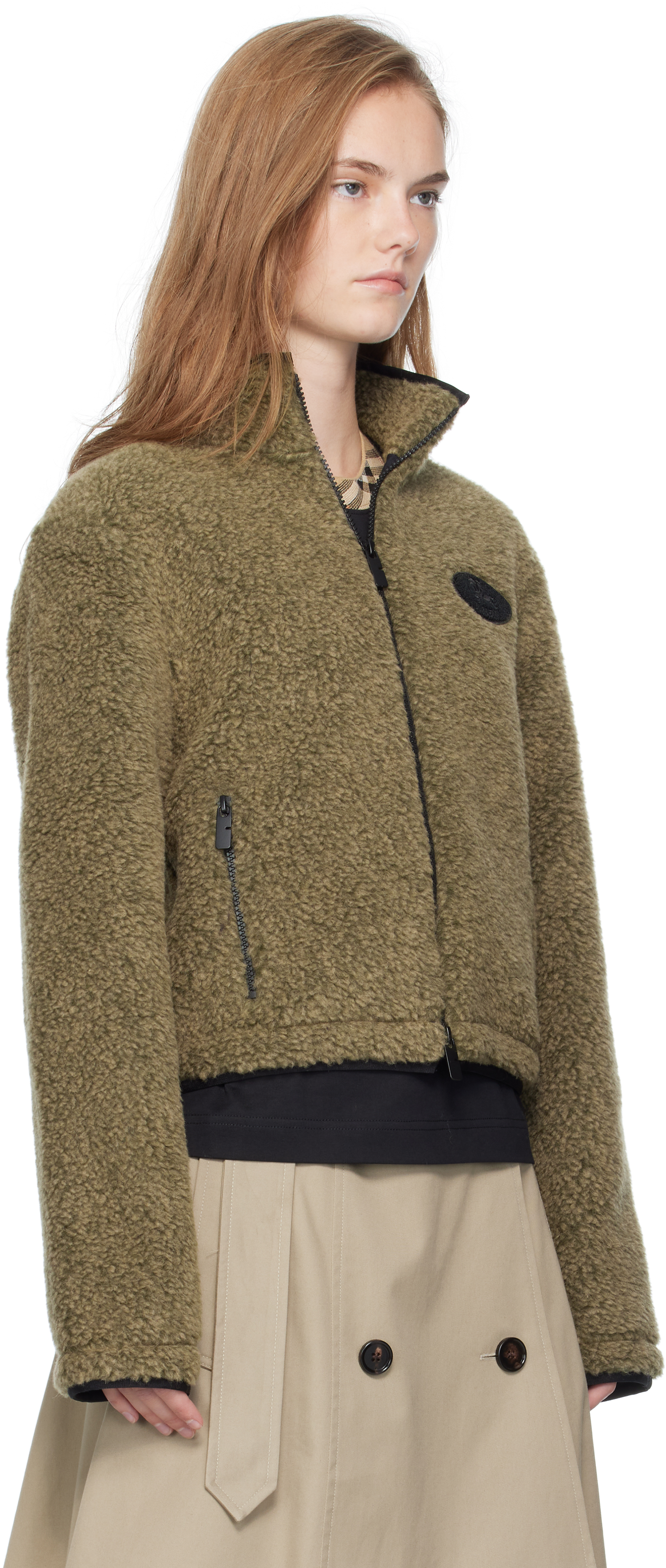 Burberry Taupe Cropped Fleece Jacket In Green