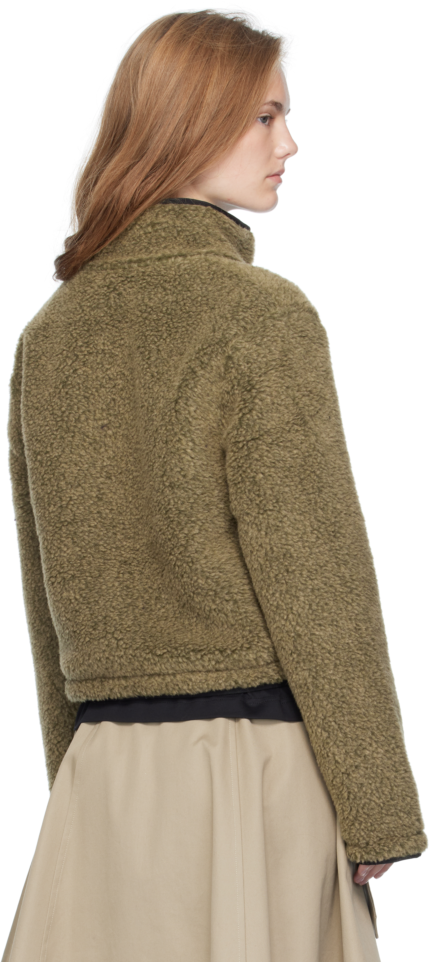 Burberry Taupe Cropped Fleece Jacket In Green