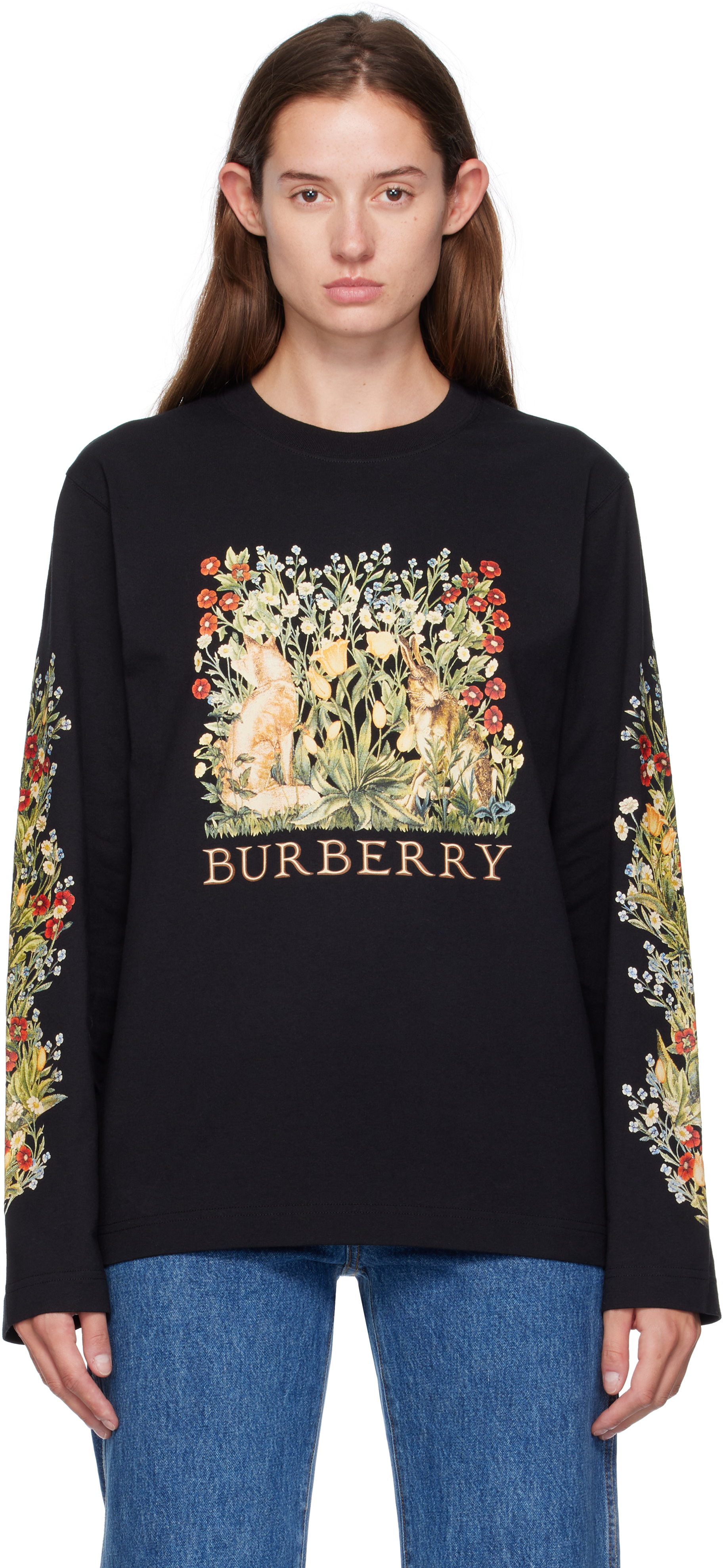 Burberry: Black Long-Sleeve Forest Cotton T-shirt | SSENSE