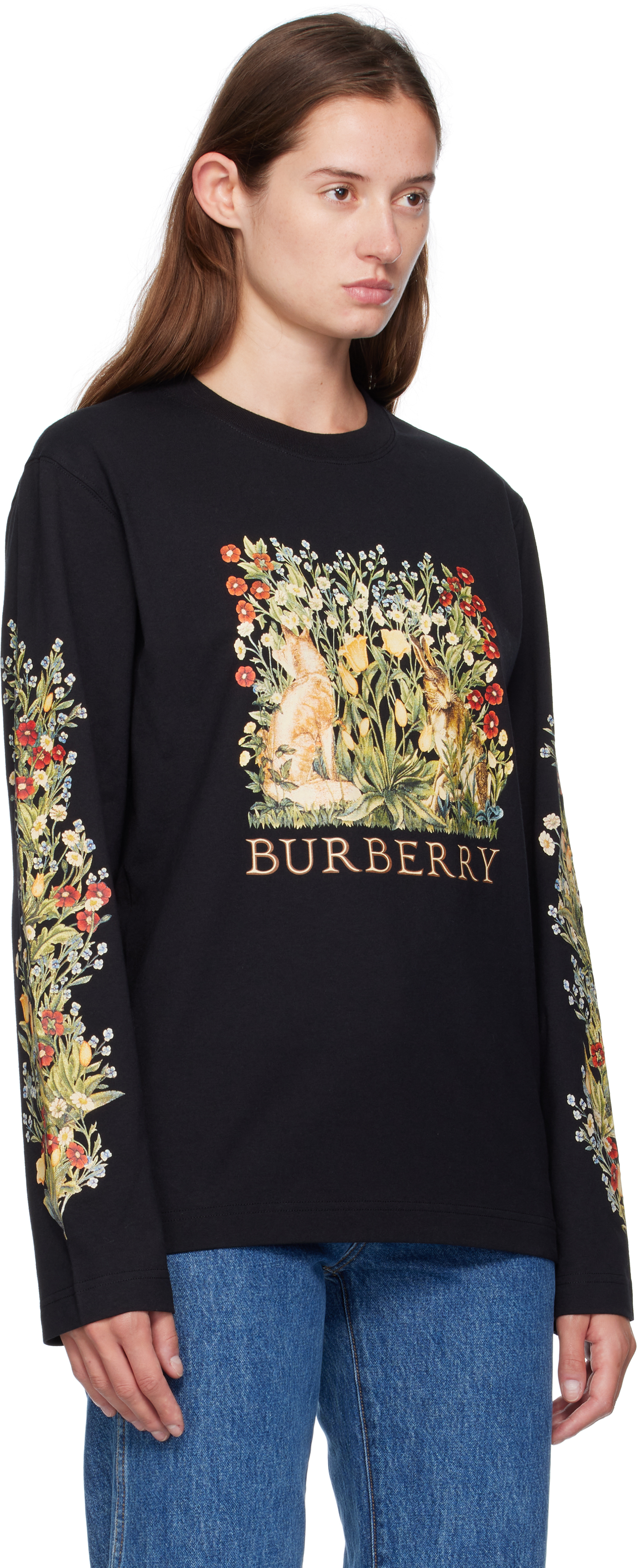 Burberry Black Long-sleeve Forest Cotton T-shirt In Multi
