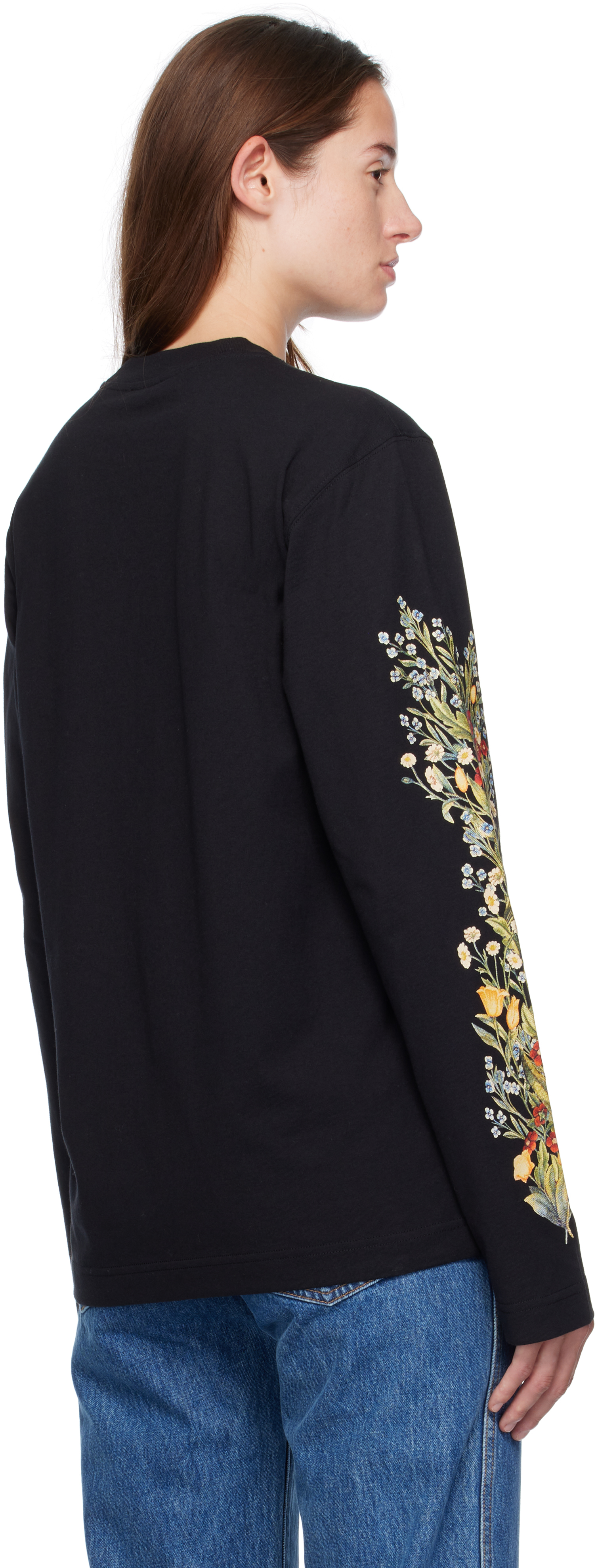 Burberry Black Long-sleeve Forest Cotton T-shirt In Multi
