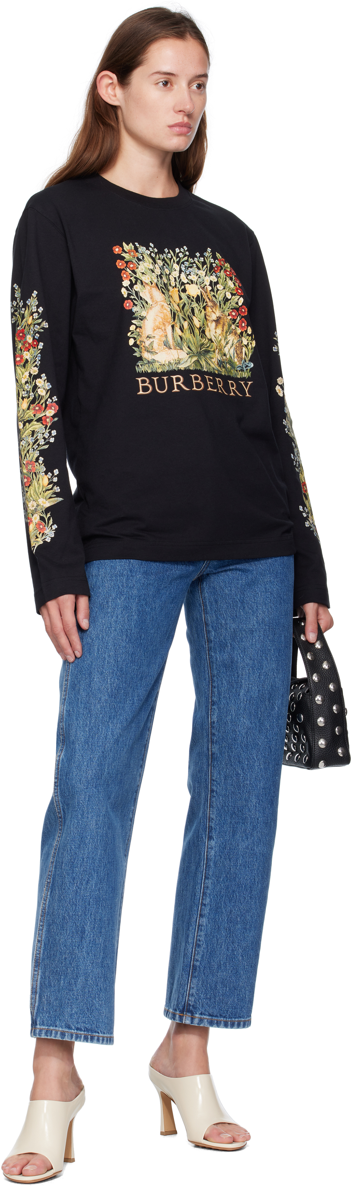 Burberry Black Long-sleeve Forest Cotton T-shirt In Multi