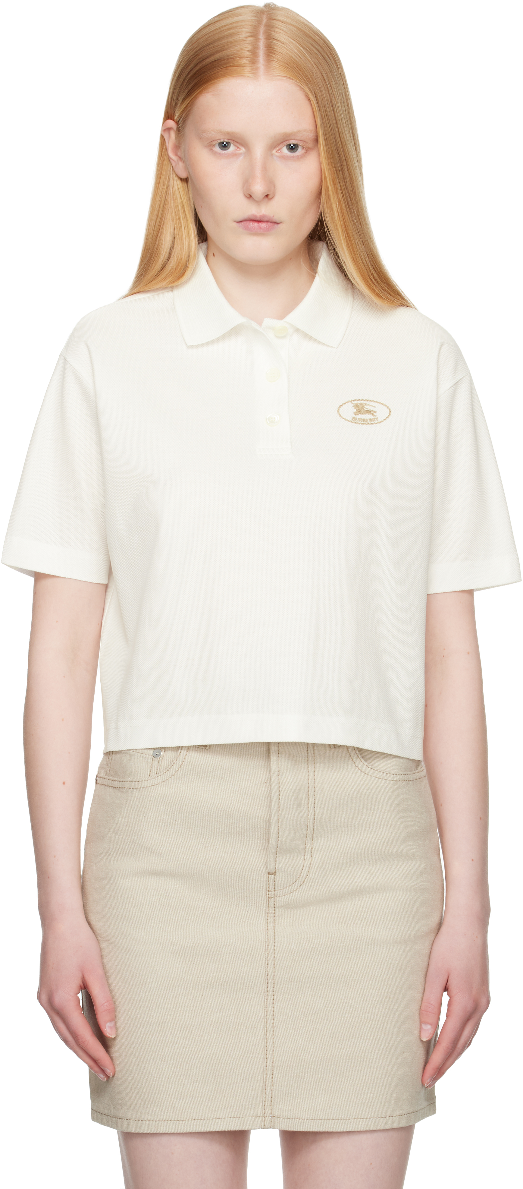 White Cropped Cotton Polo