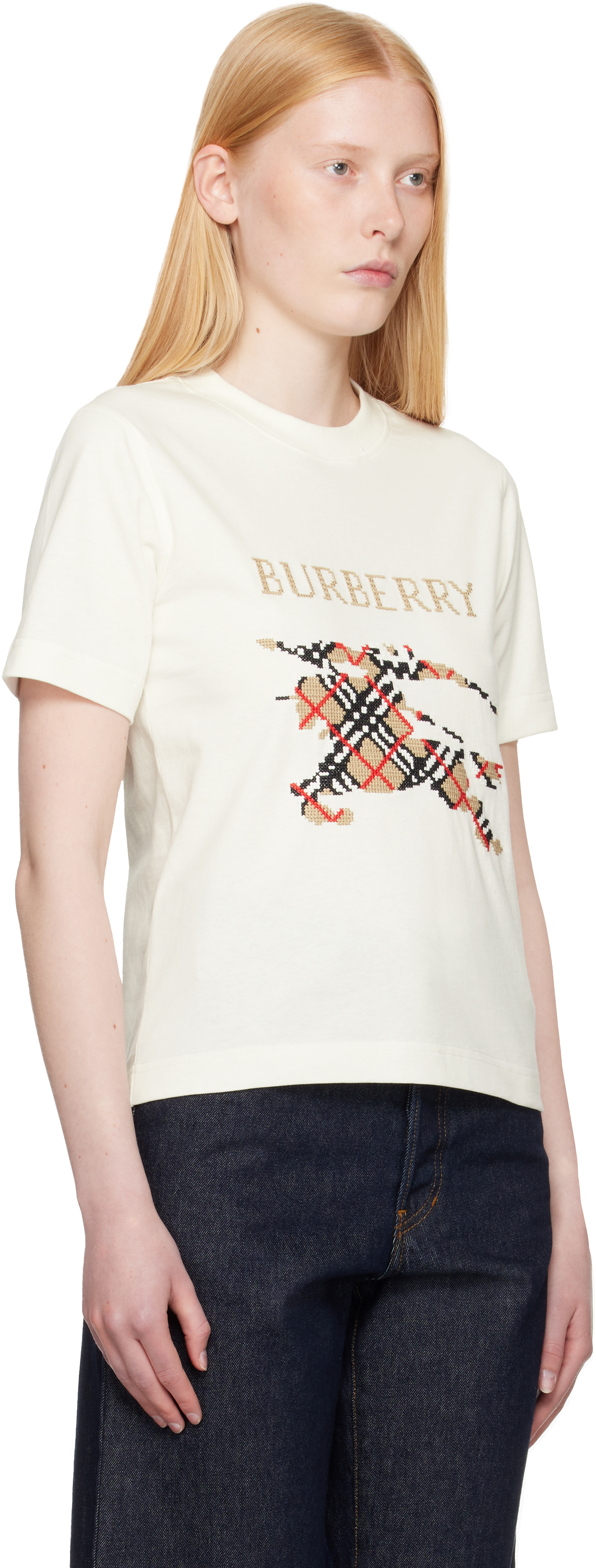 Burberry Equestrian Knight Design Cross Stitch Embroidered T-shirt