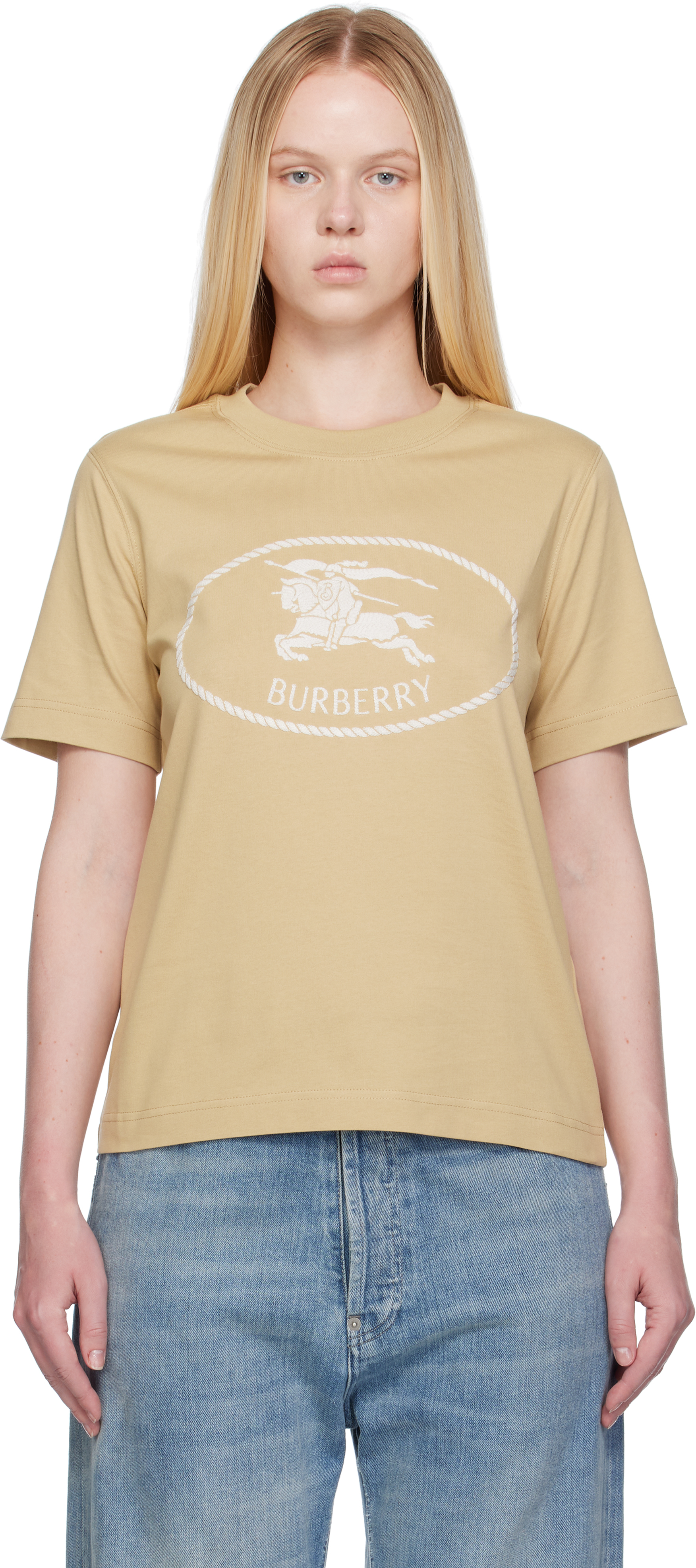 Tan Knight Stamp Cotton T-shirt