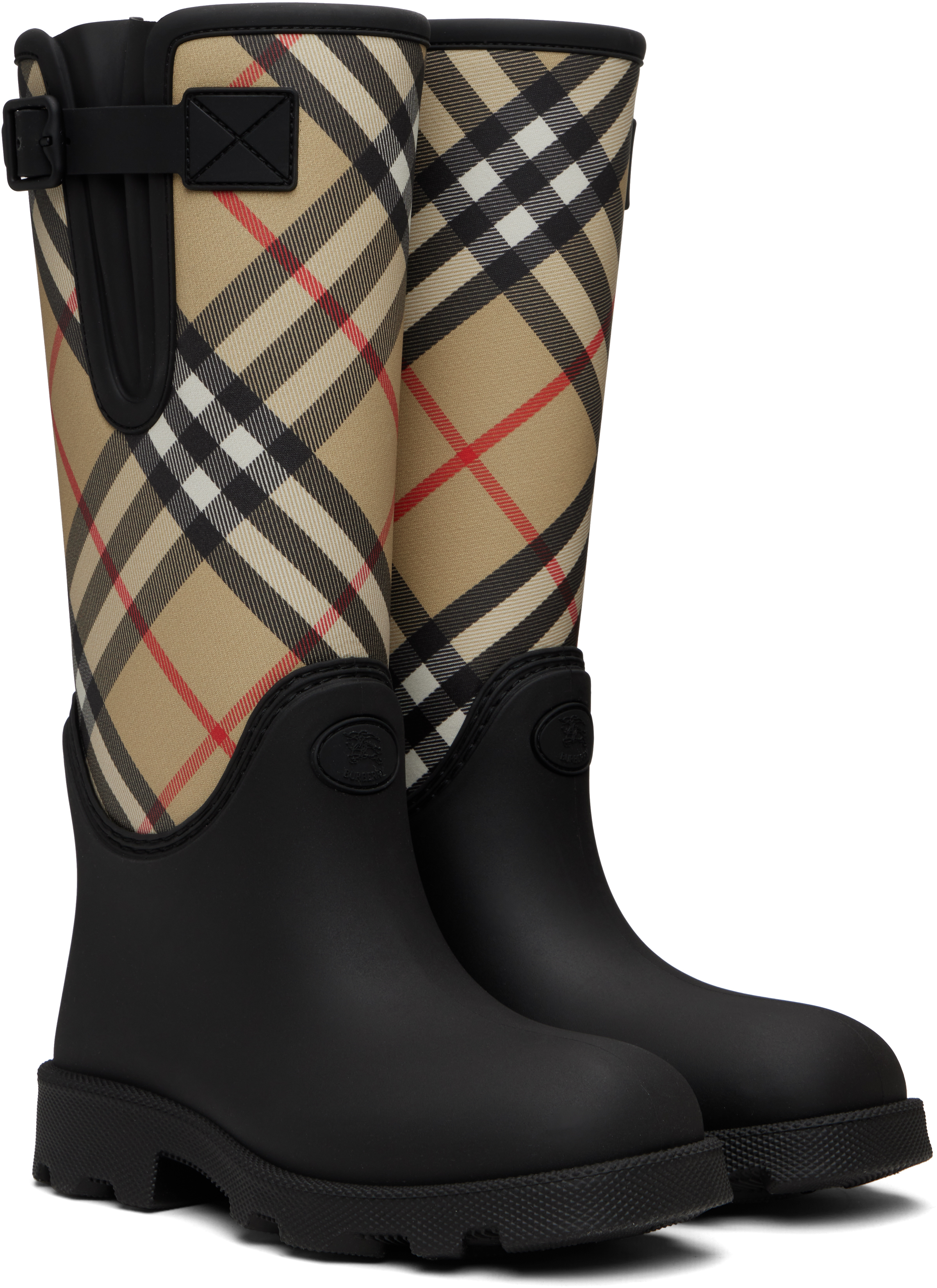 Burberry Rubber Marsh Checked Nylon And Rubber Rain Boots In Black