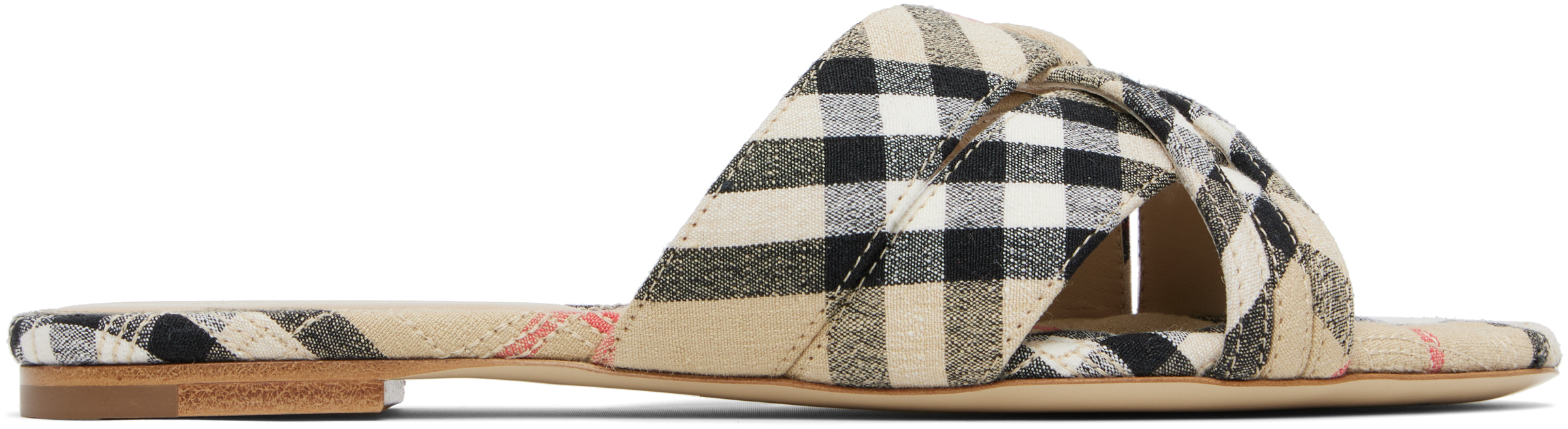 Burberry Beige Check Cabana Slides In Gold