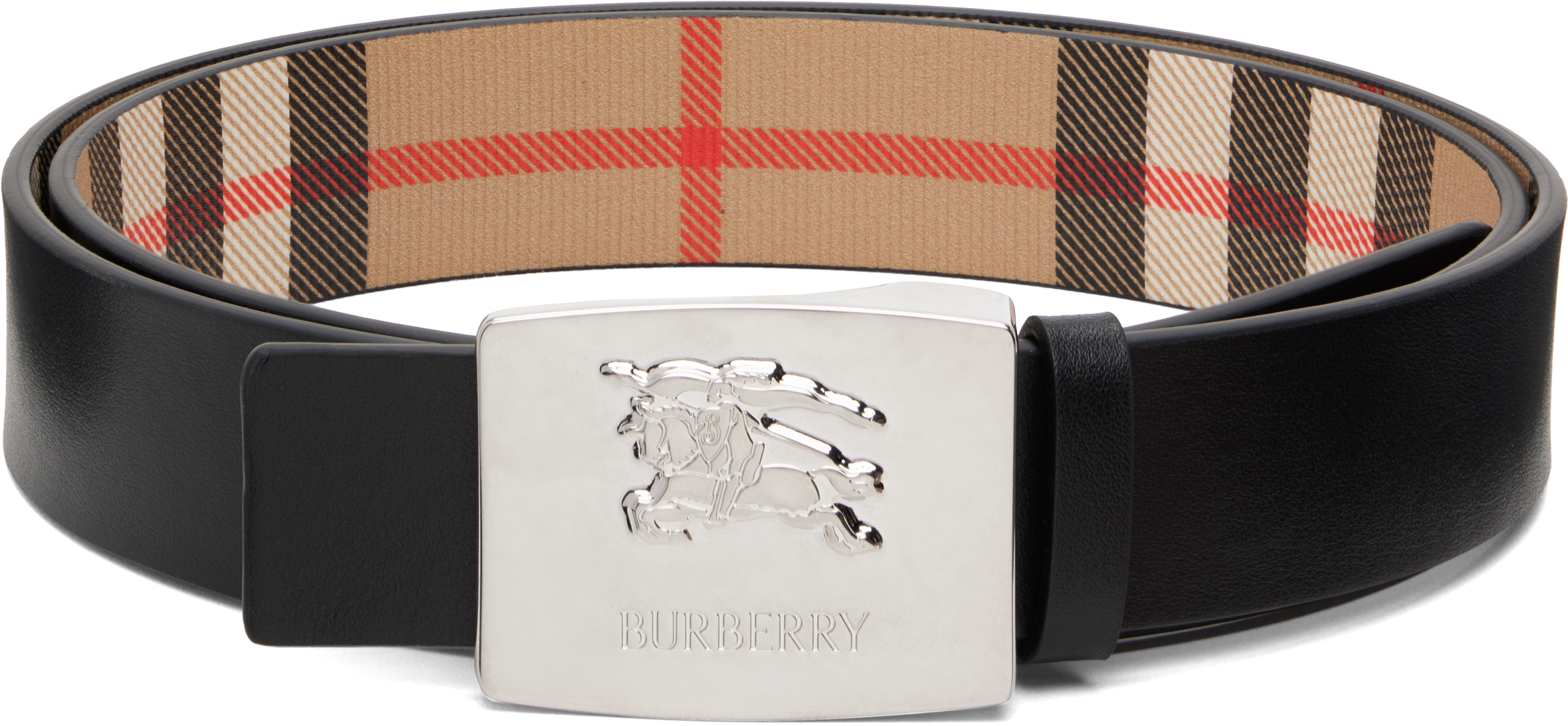 Burberry Monogram Buckle Reversible Leather Belt | Black