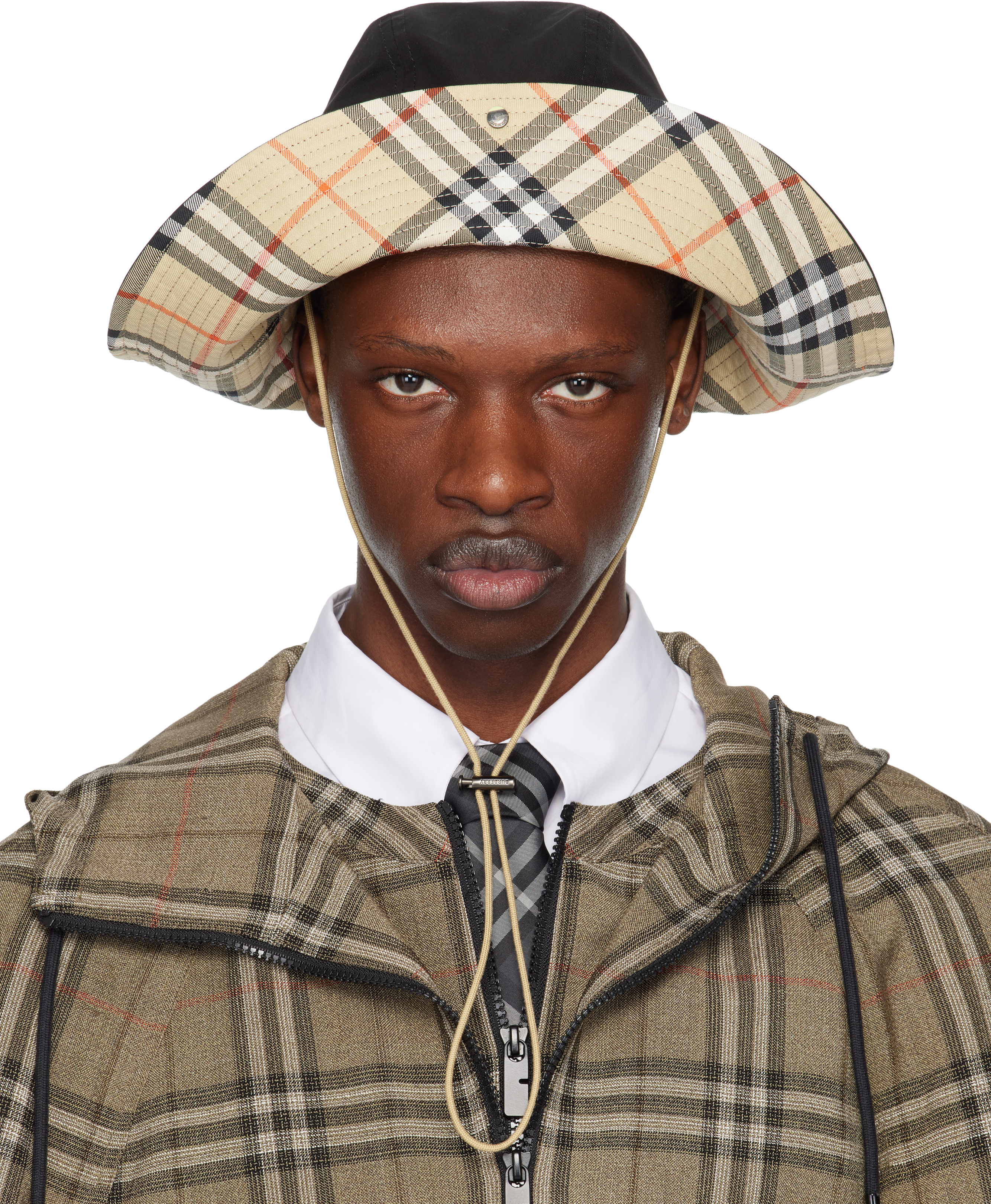 Black Check Brim Gabardine Bucket Hat