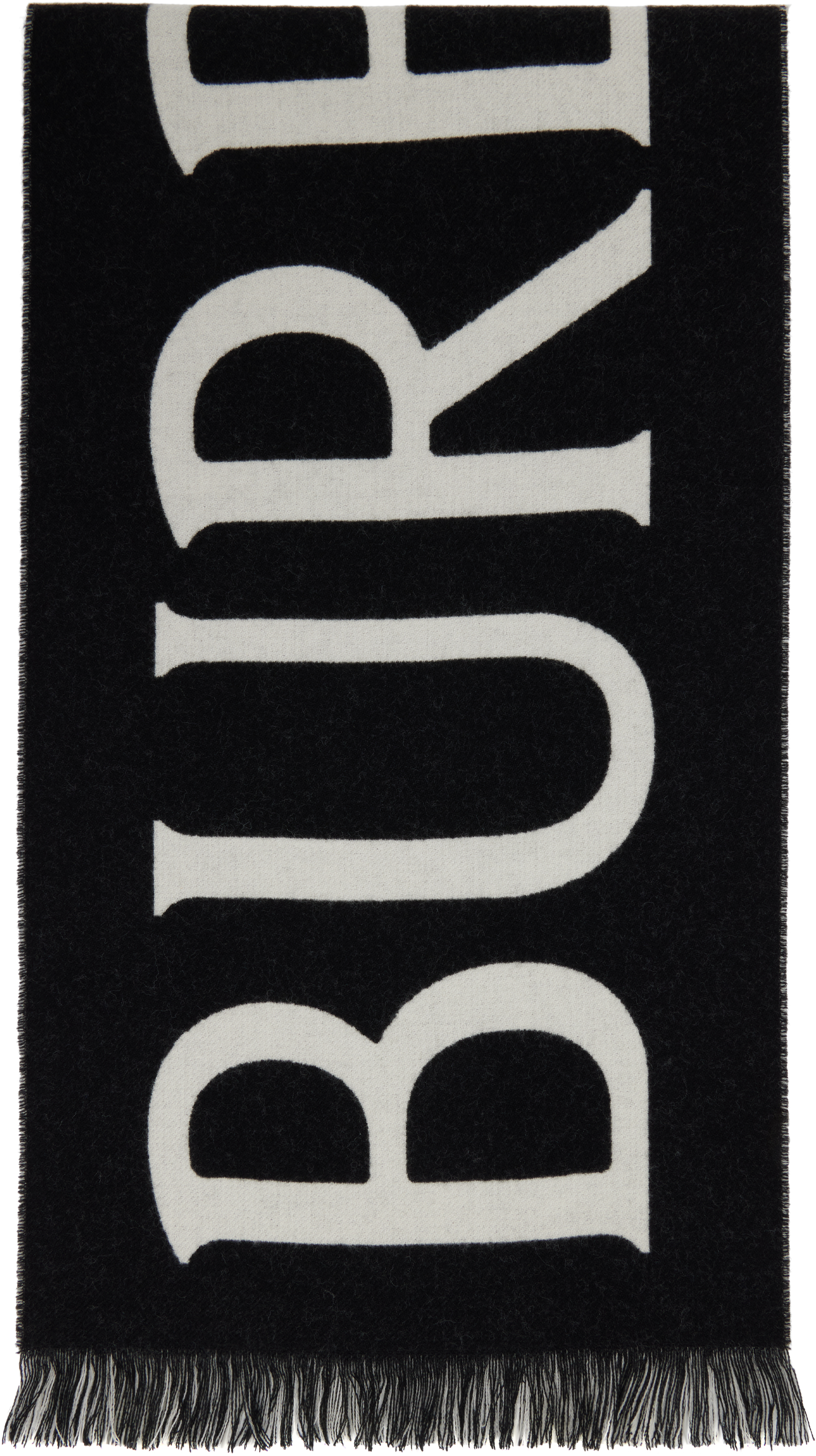Burberry Black & Gray '' Text Wool Scarf