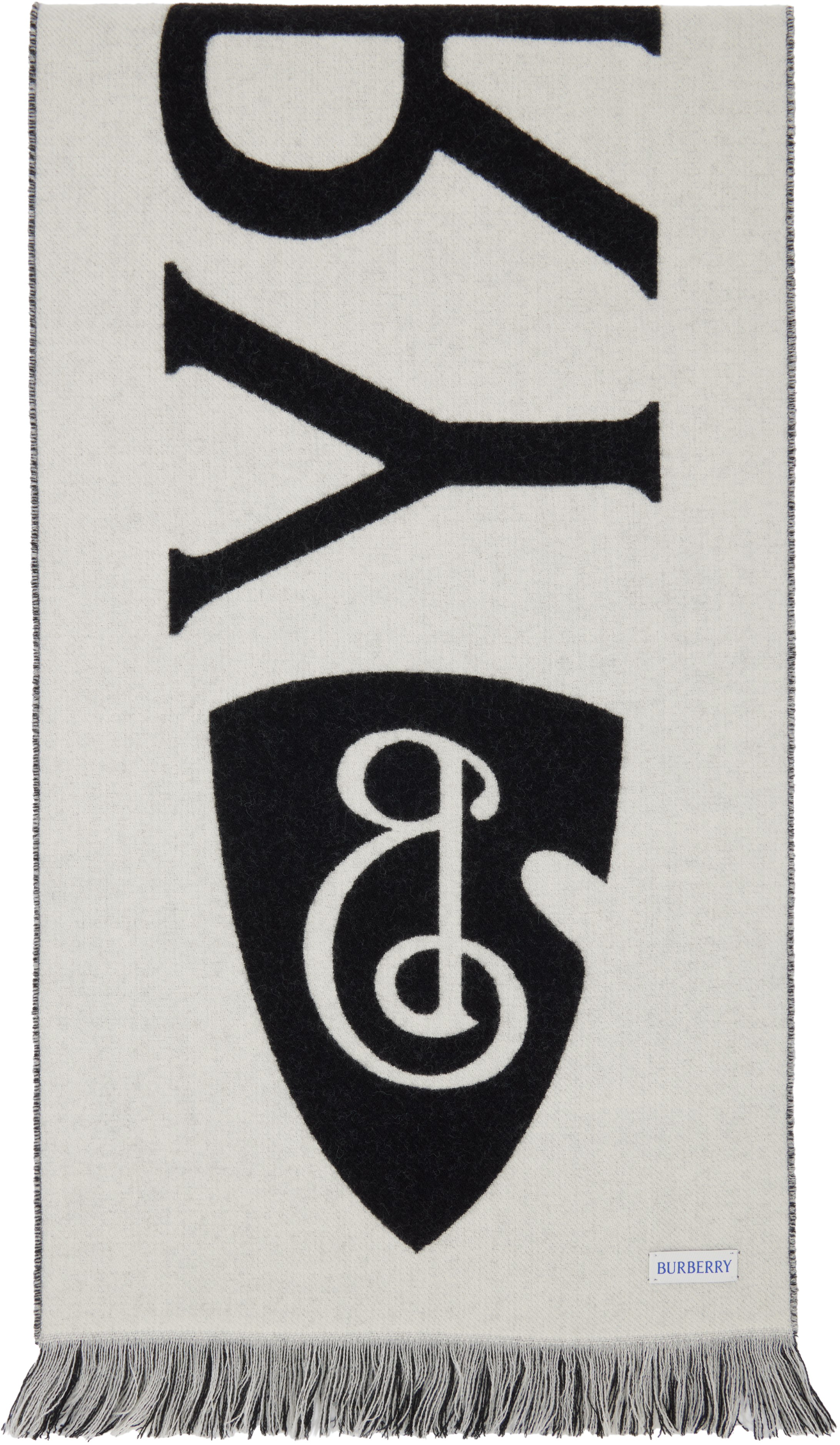 Burberry Black & Gray '' Text Wool Scarf