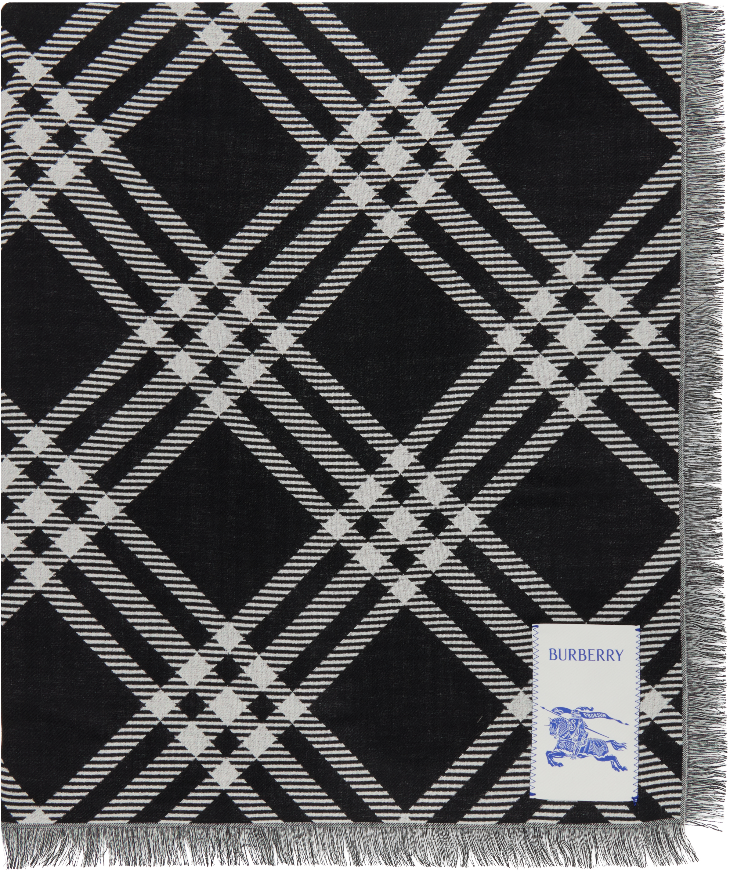 Black & White Wide Check Wool Silk Scarf