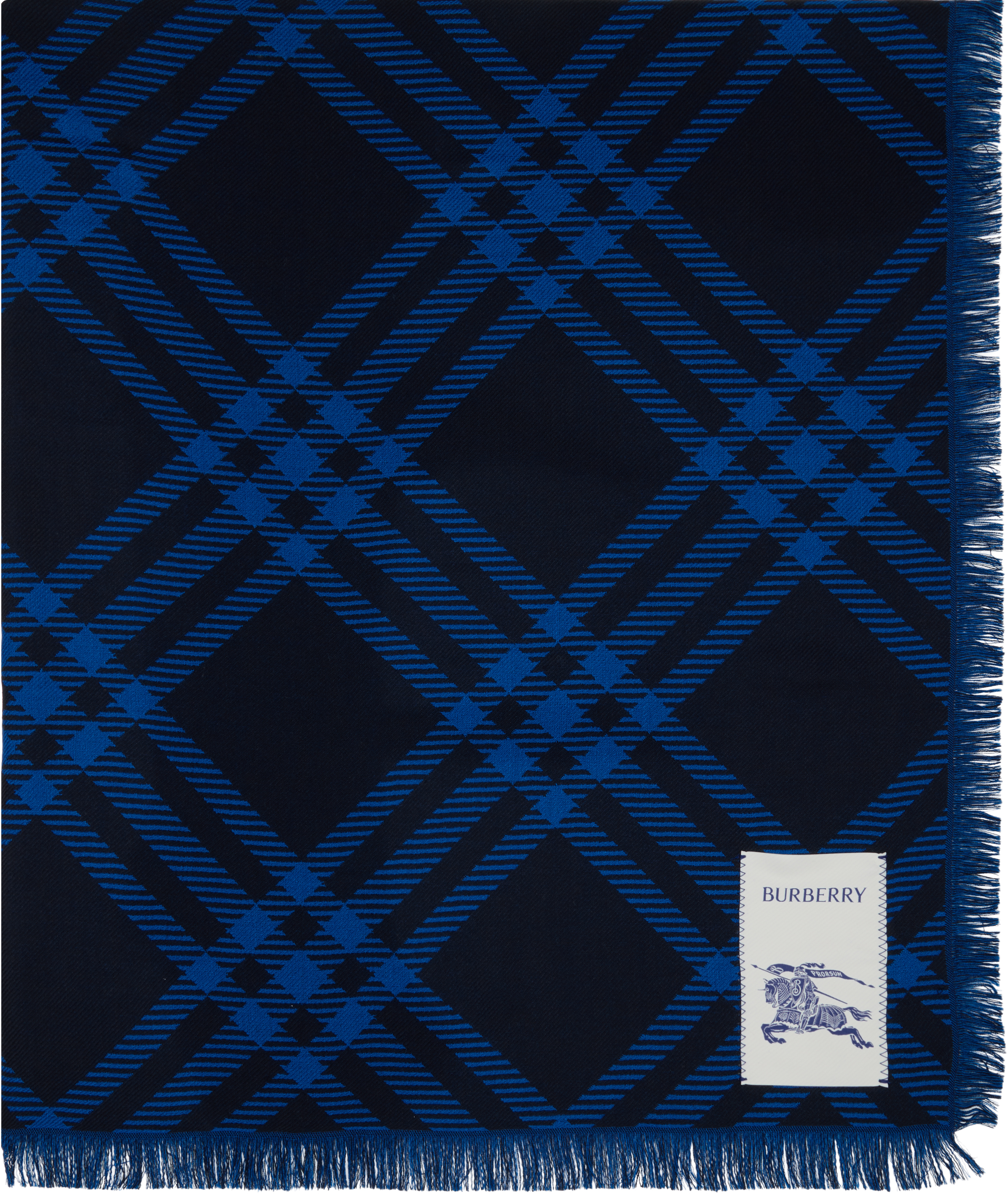 Navy Wide Check Wool Silk Scarf