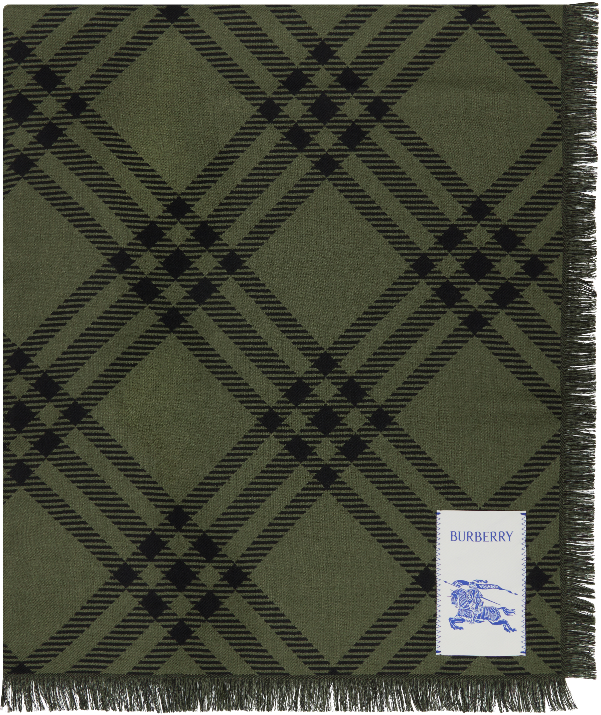 Khaki & Black Wide Check Wool Silk Scarf