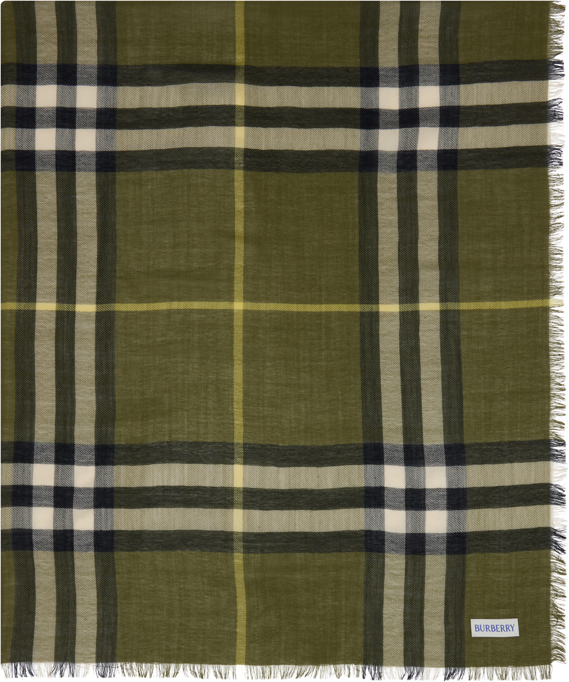Khaki Wide Check Wool Scarf