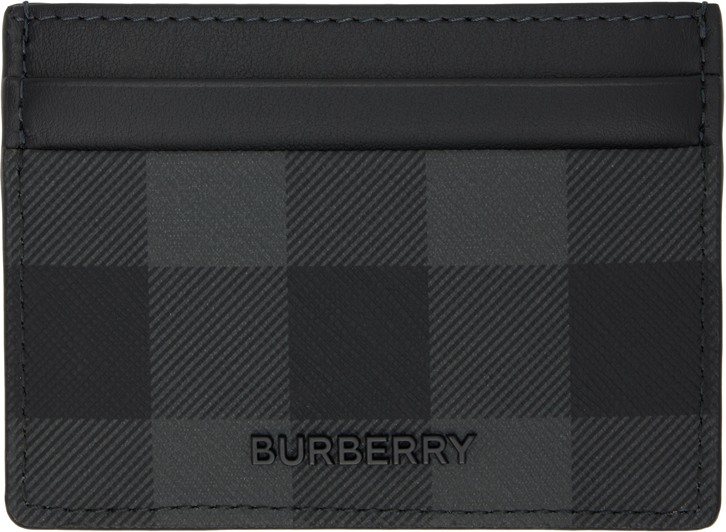 Burberry Black Check Card Holder In Gray