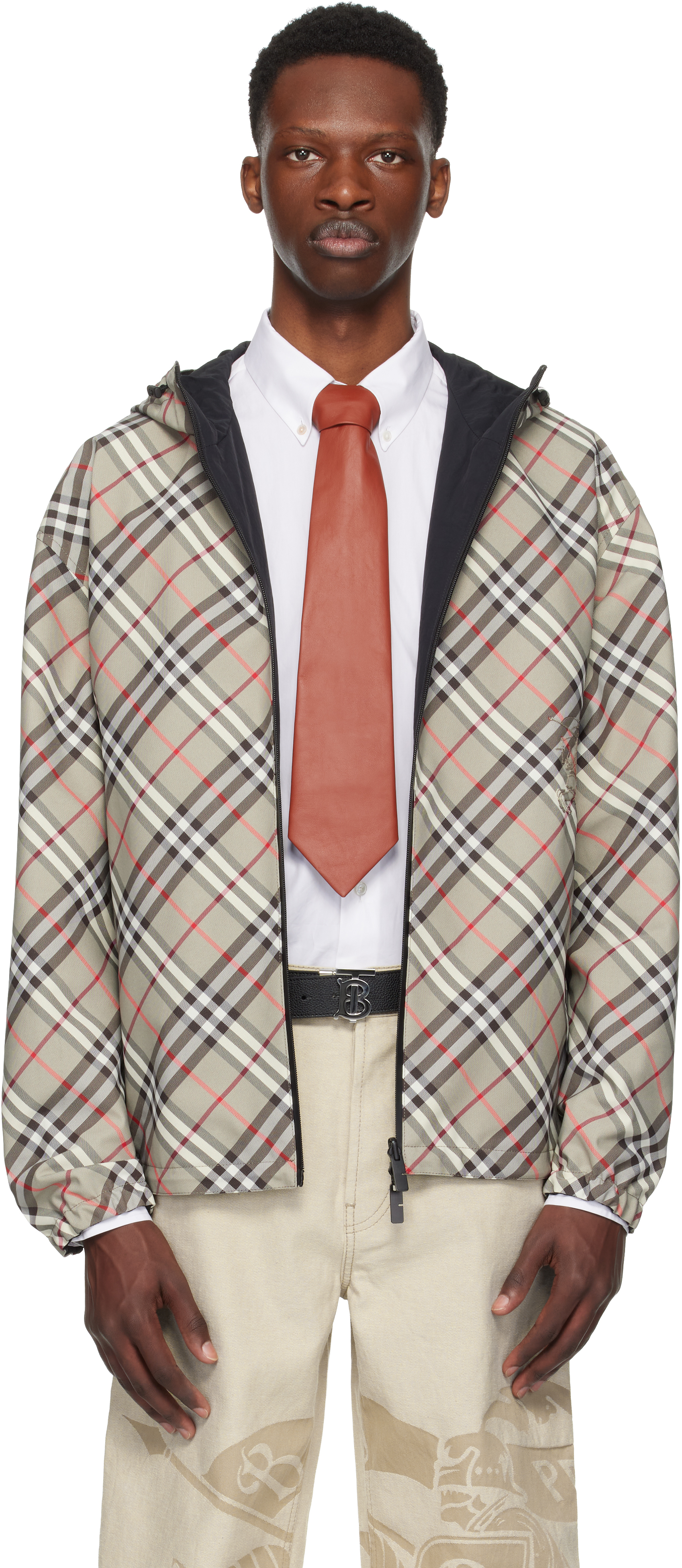 Burberry Taupe & Black Check Reversible Jacket