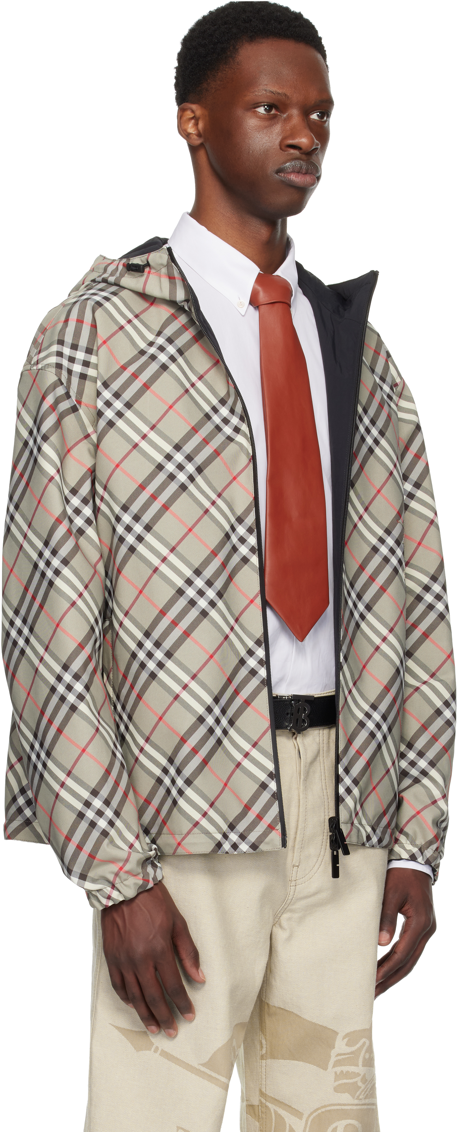 Burberry Taupe & Black Check Reversible Jacket