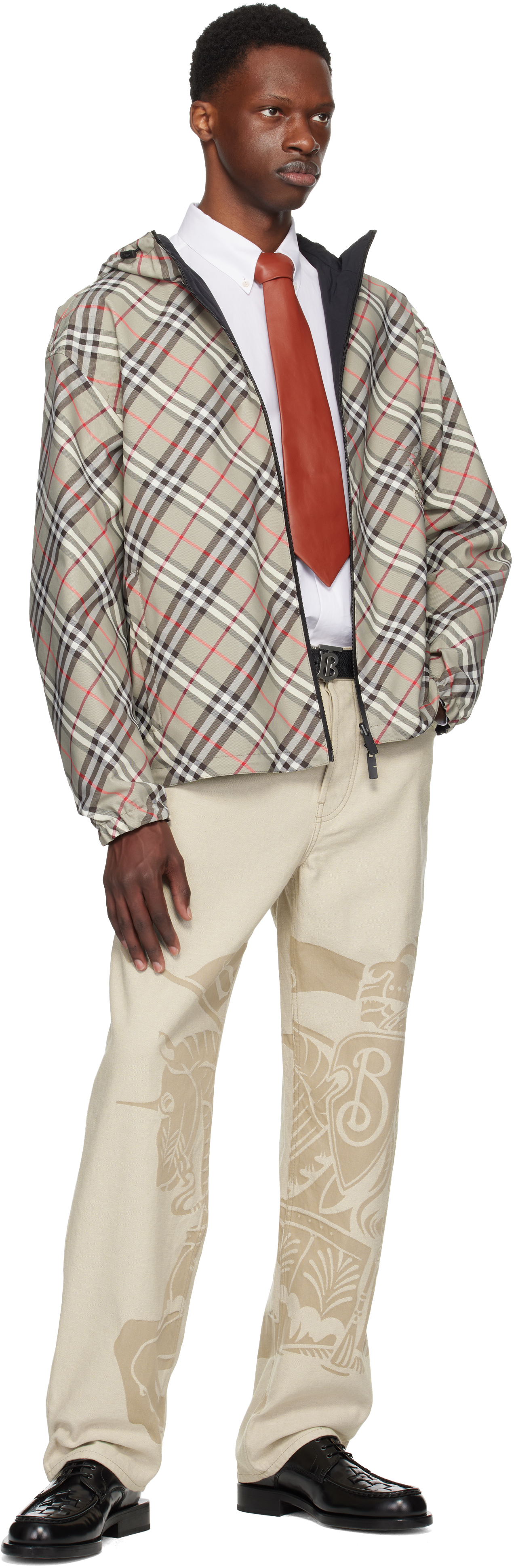 Burberry Taupe & Black Check Reversible Jacket