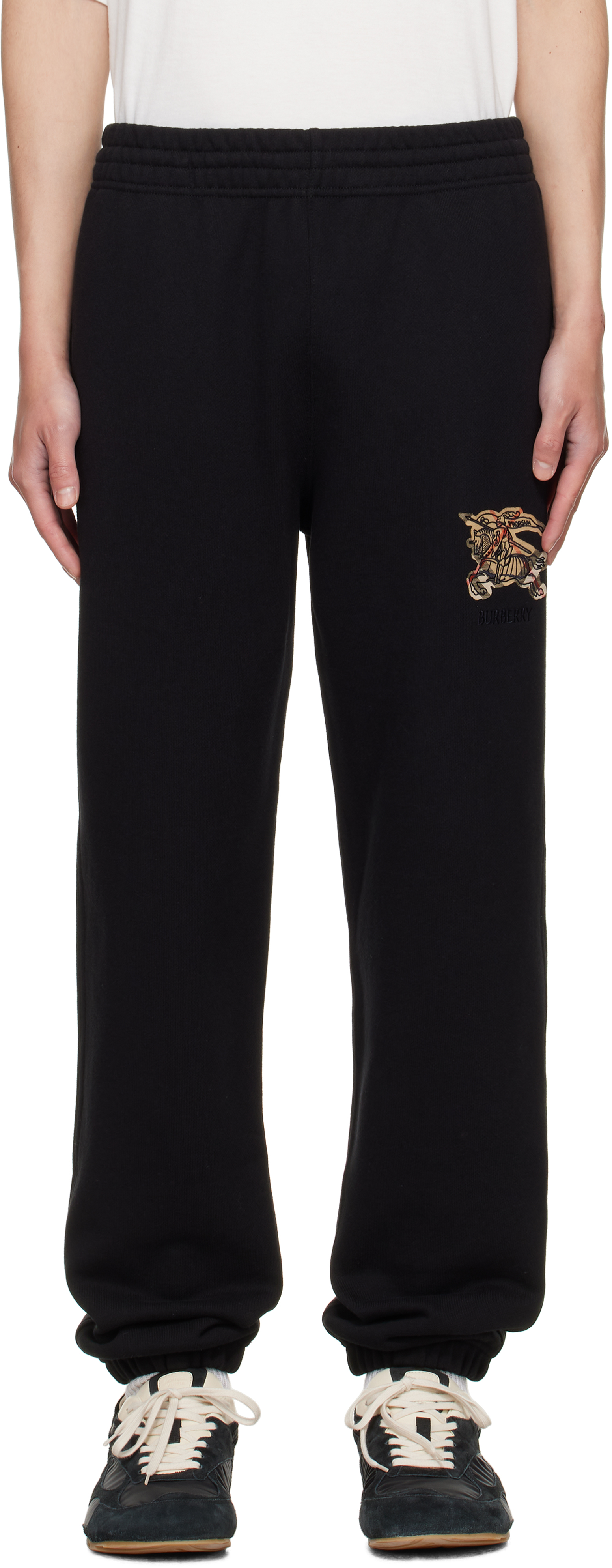 Burberry: Black EKD Check Cotton Jogging Sweatpants | SSENSE
