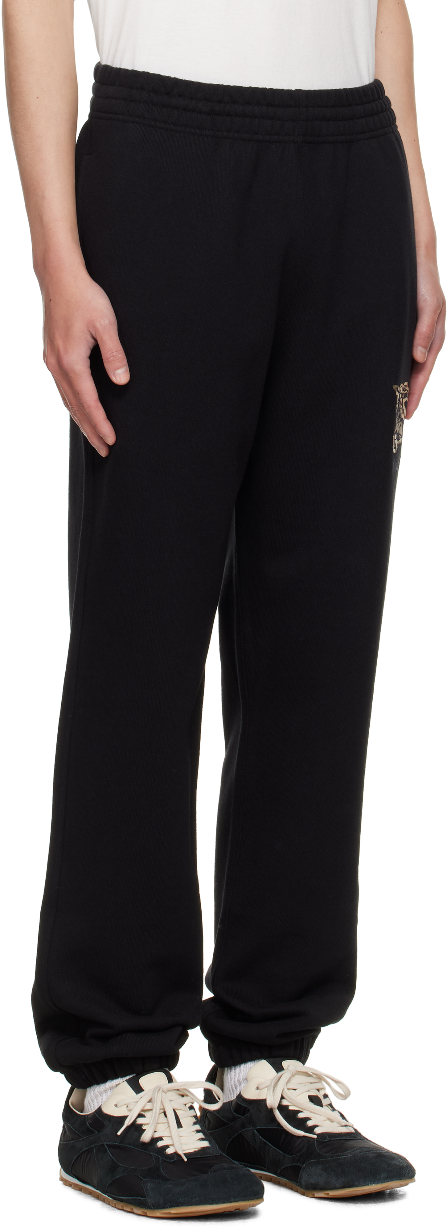 Burberry Black Ekd Check Cotton Jogging Sweatpants In Black