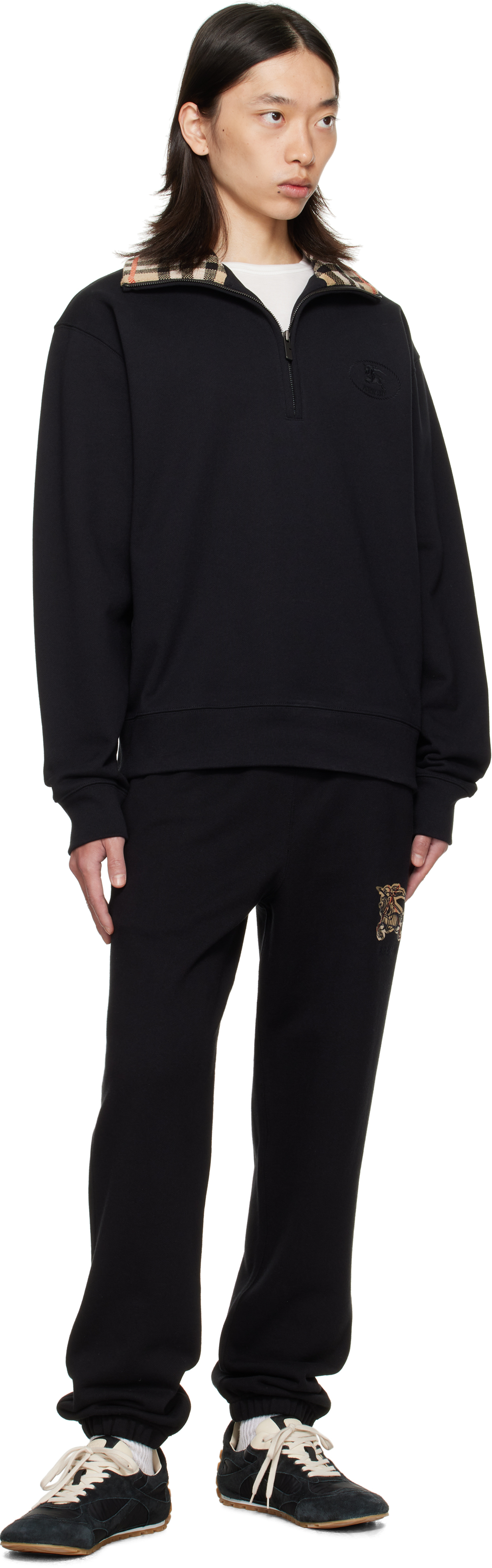 Burberry Black Ekd Check Cotton Jogging Sweatpants In Black