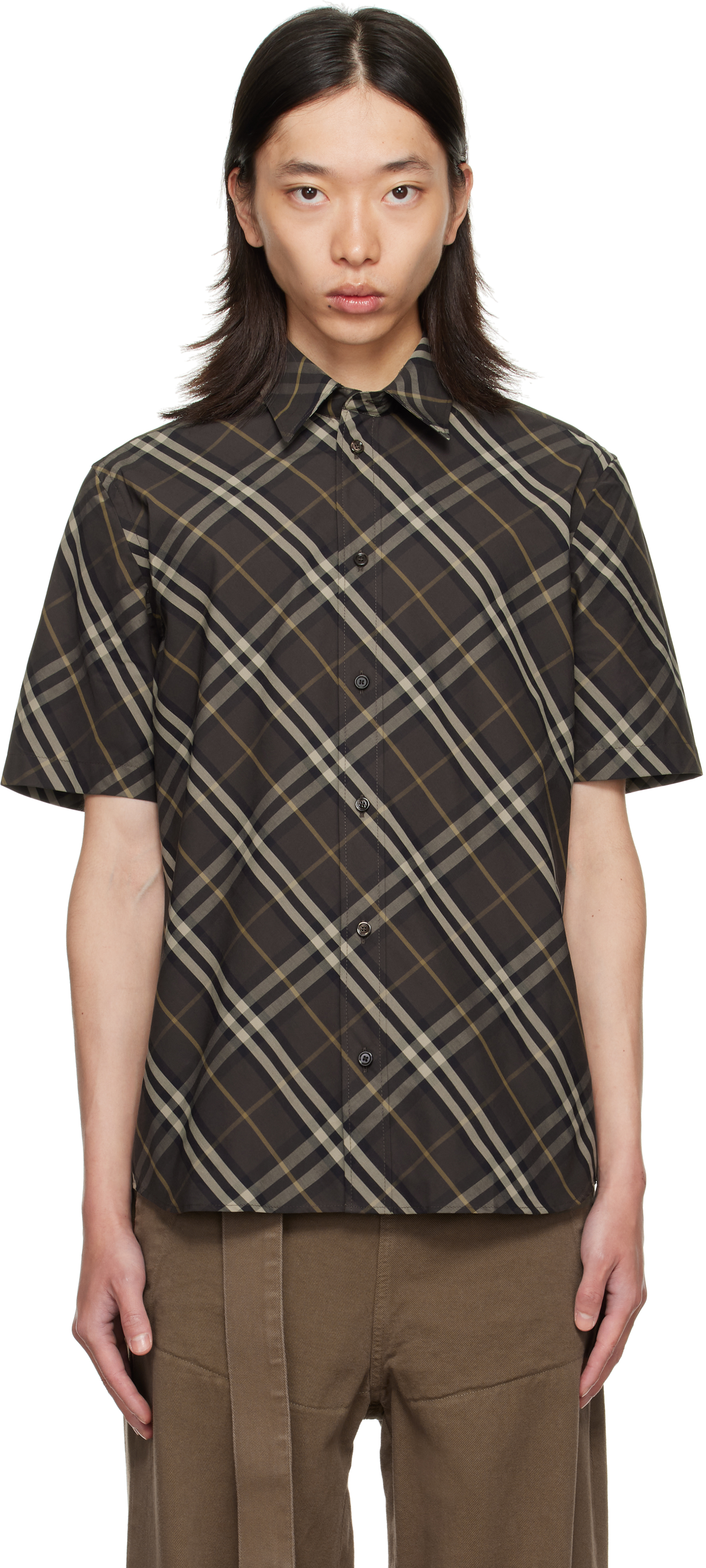 Burberry Brown Relaxed Fit Check Cotton Shirt
