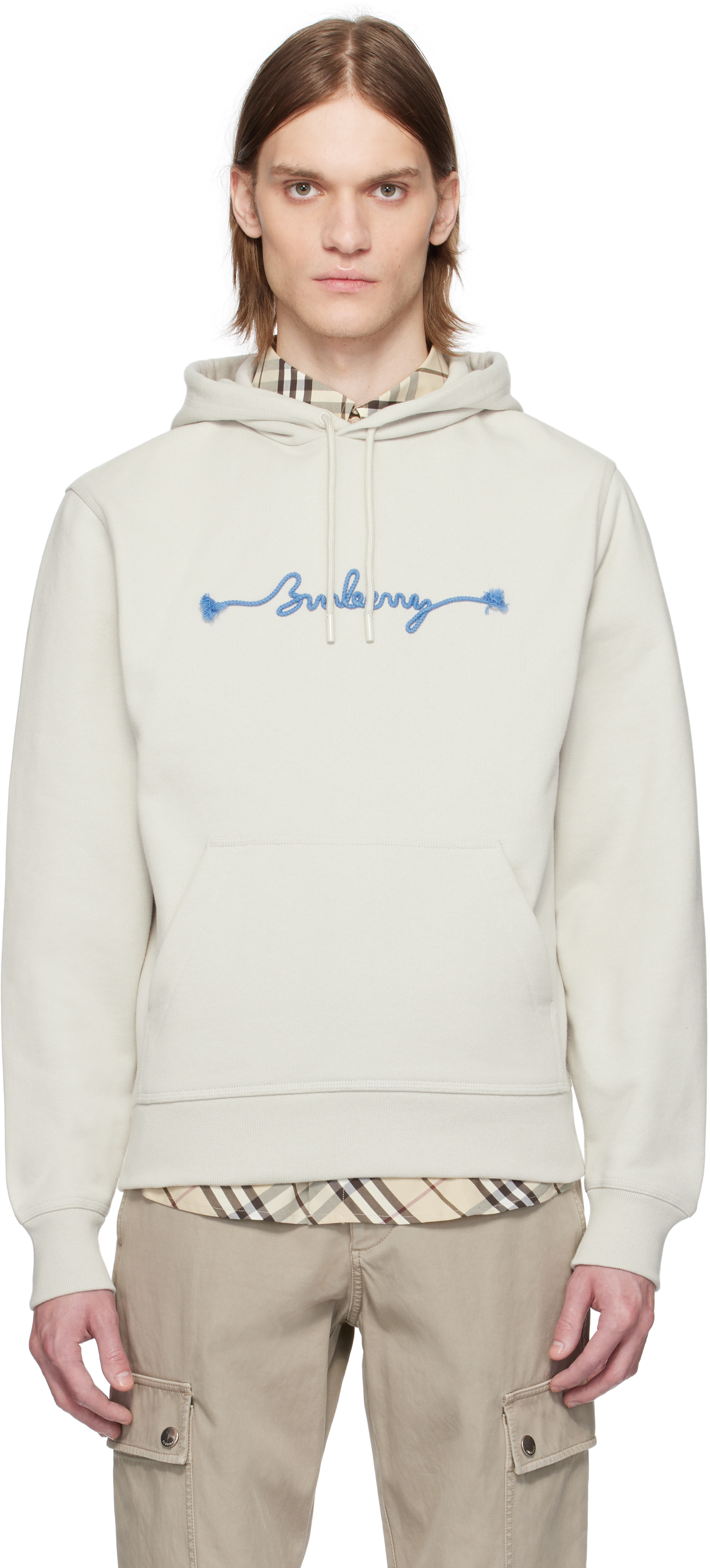 Beige Knot Logo Cotton Hoodie