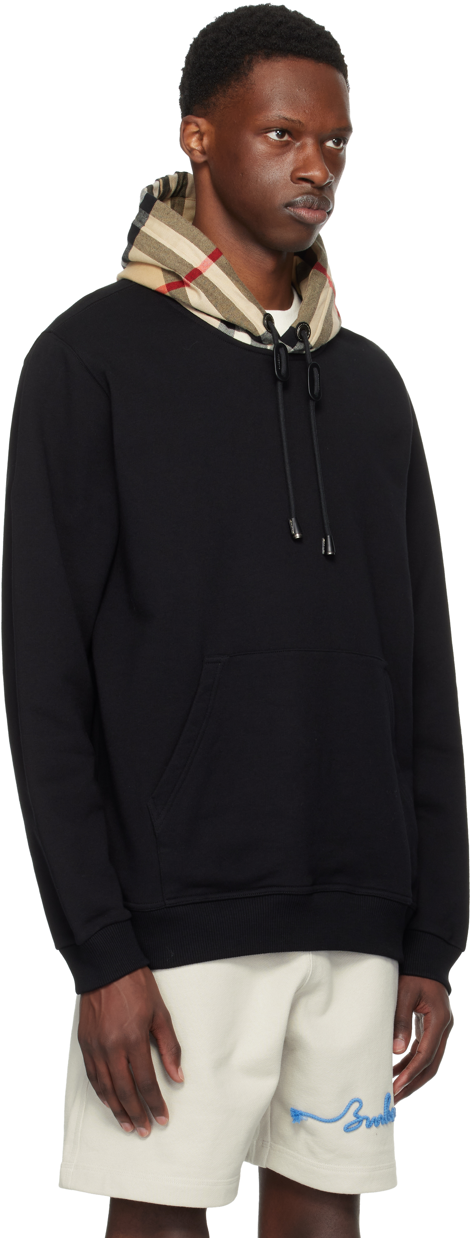Burberry Black Check Hood Cotton Hoodie