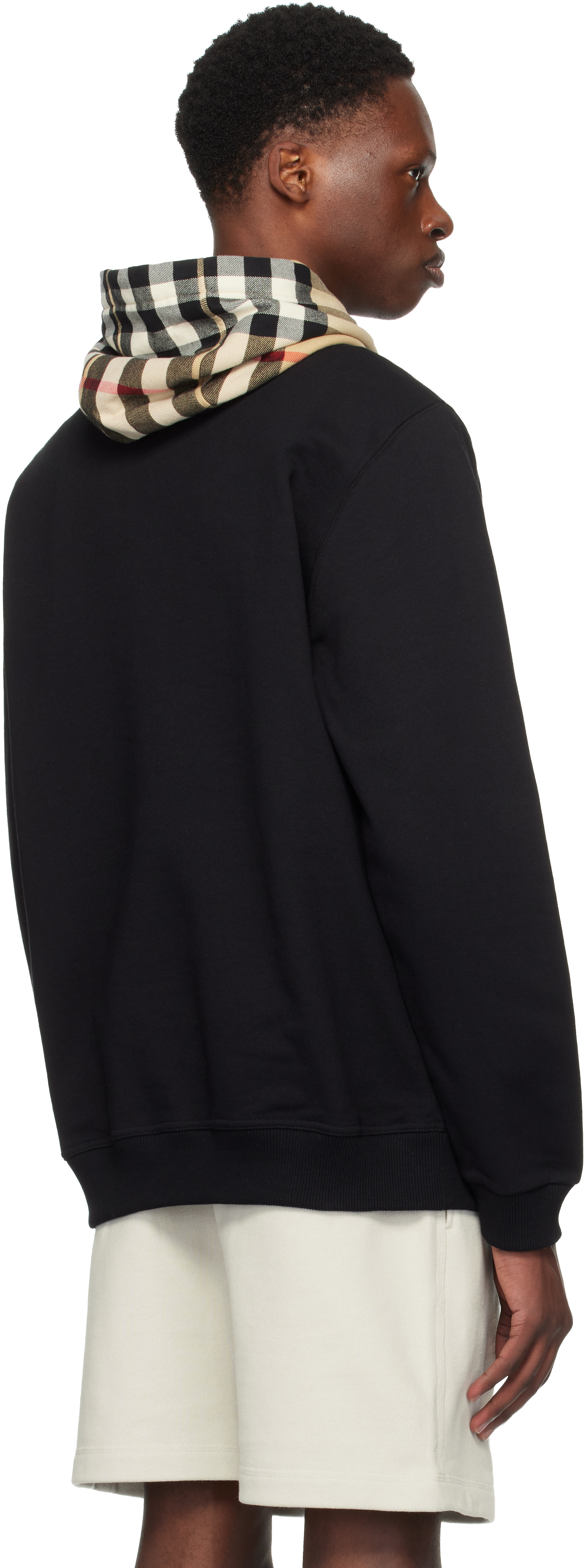 Burberry Black Check Hood Cotton Hoodie