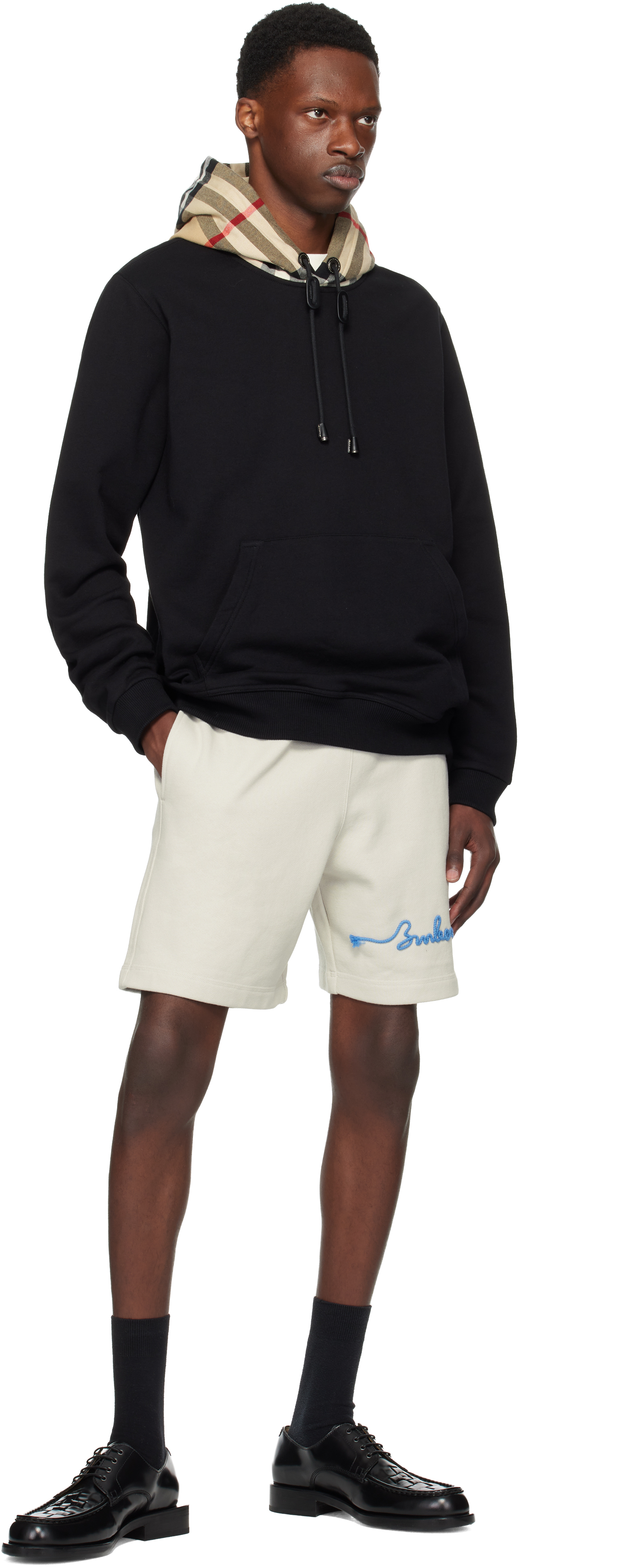 Burberry Black Check Hood Cotton Hoodie