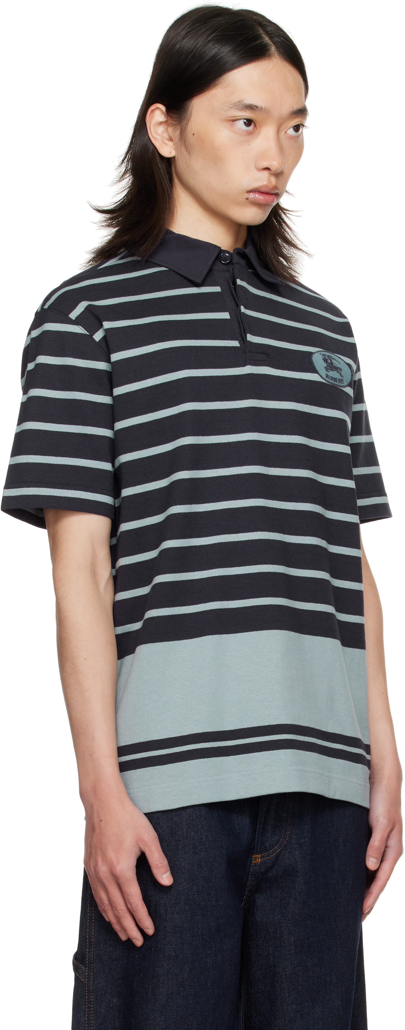 Burberry Navy Index Stripe Polo In Blue