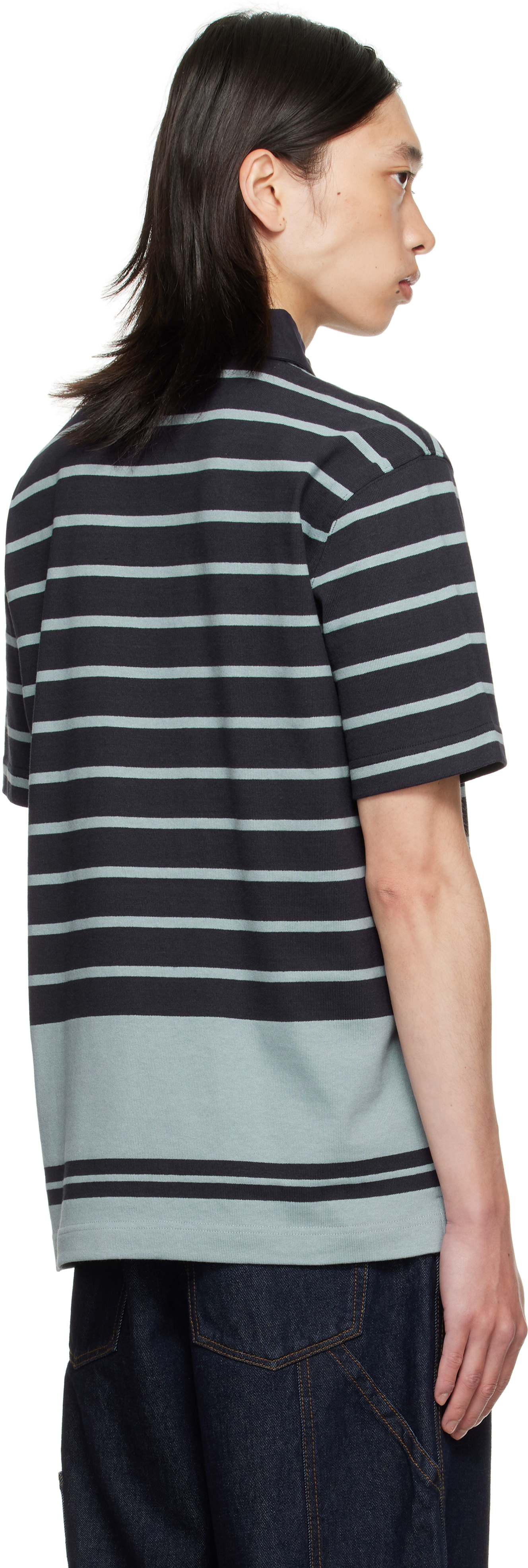 Burberry Navy Index Stripe Polo In Blue