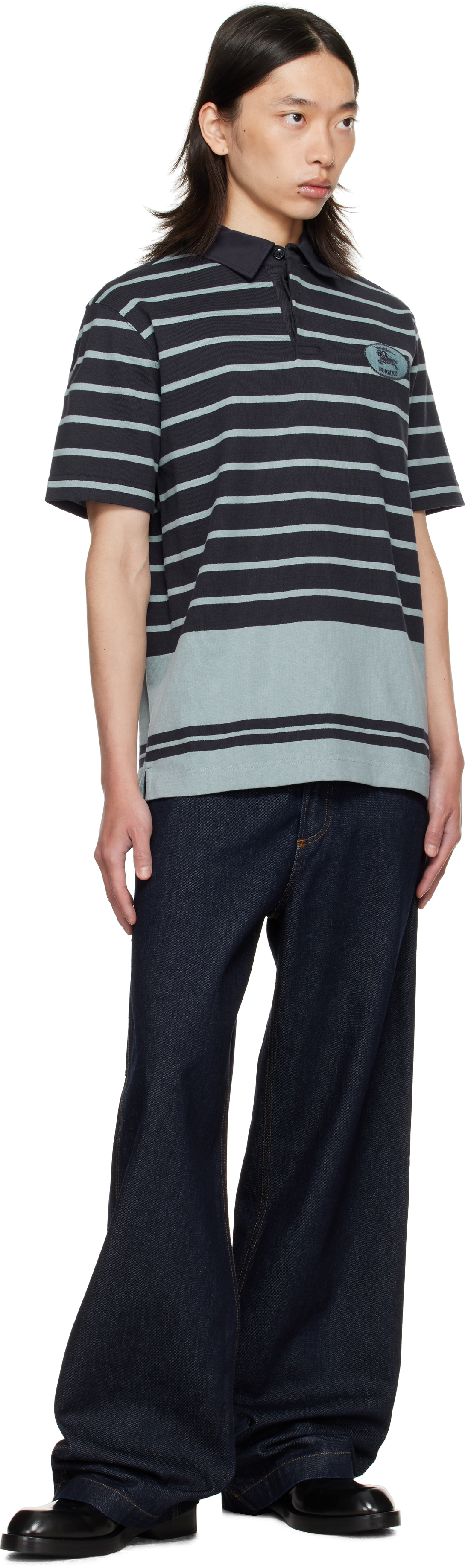 Burberry Navy Index Stripe Polo In Blue