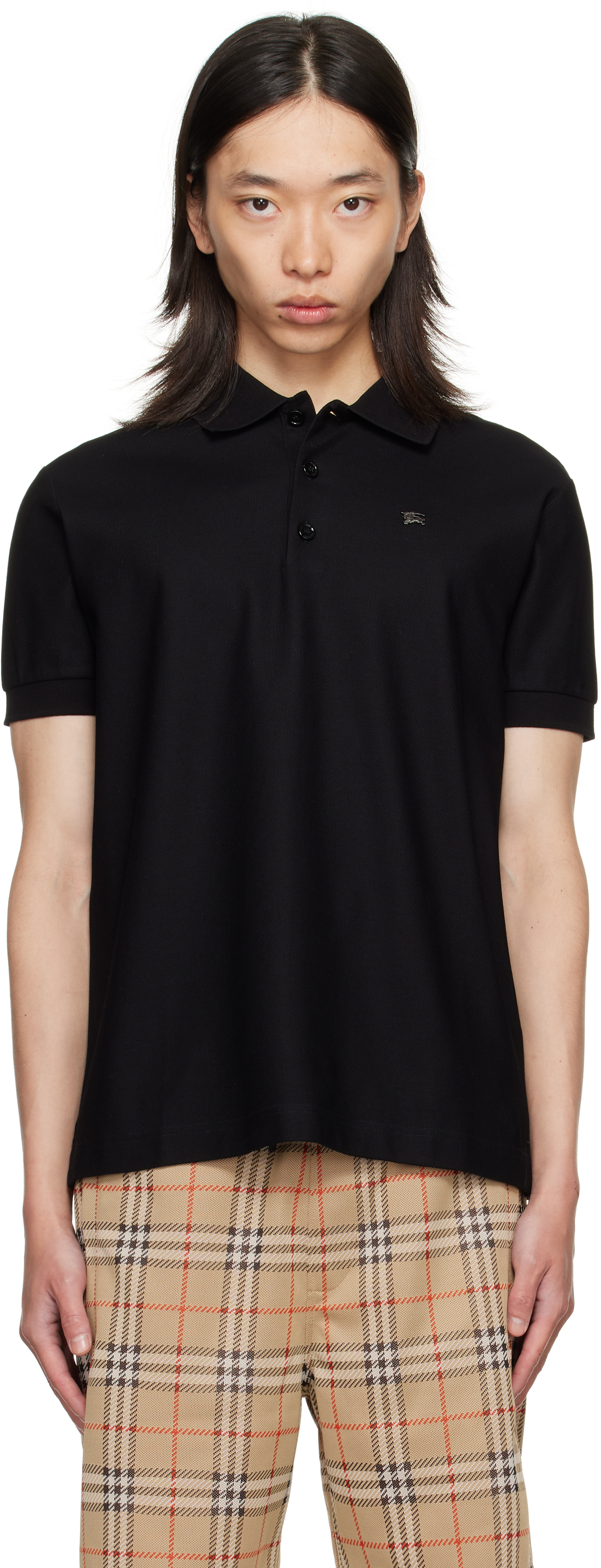 Burberry Black Metal Ekd Cotton Polo In Black