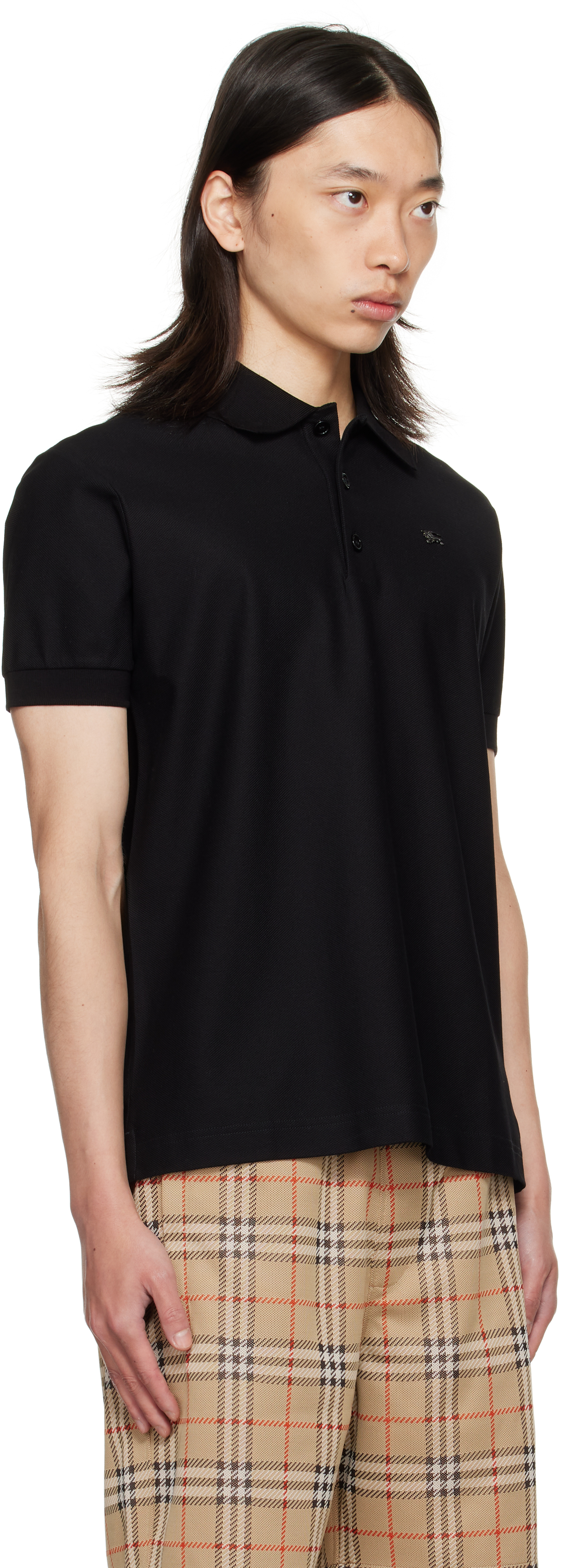 Burberry Black Metal Ekd Cotton Polo In Black