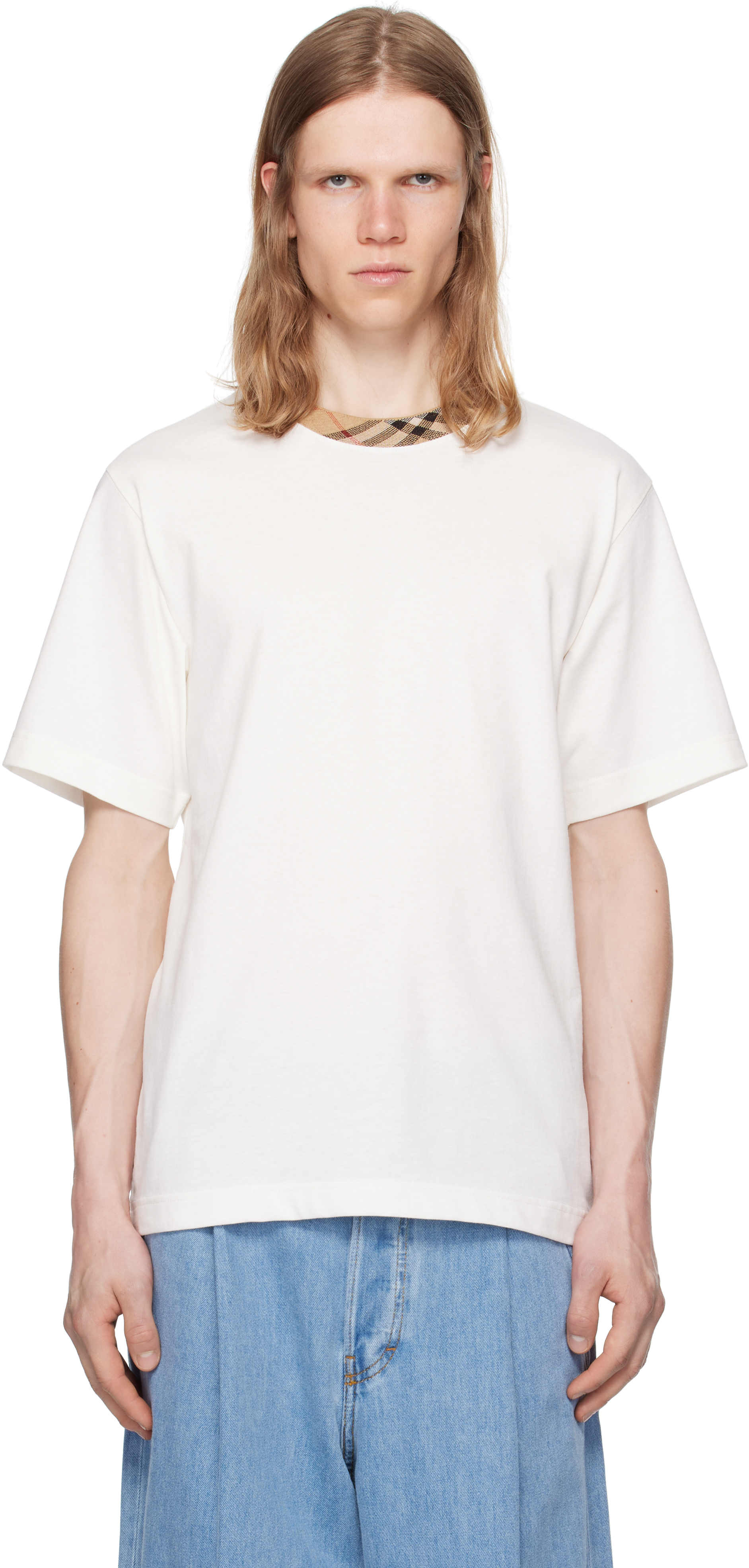 Off-White Check Trim Cotton T-shirt
