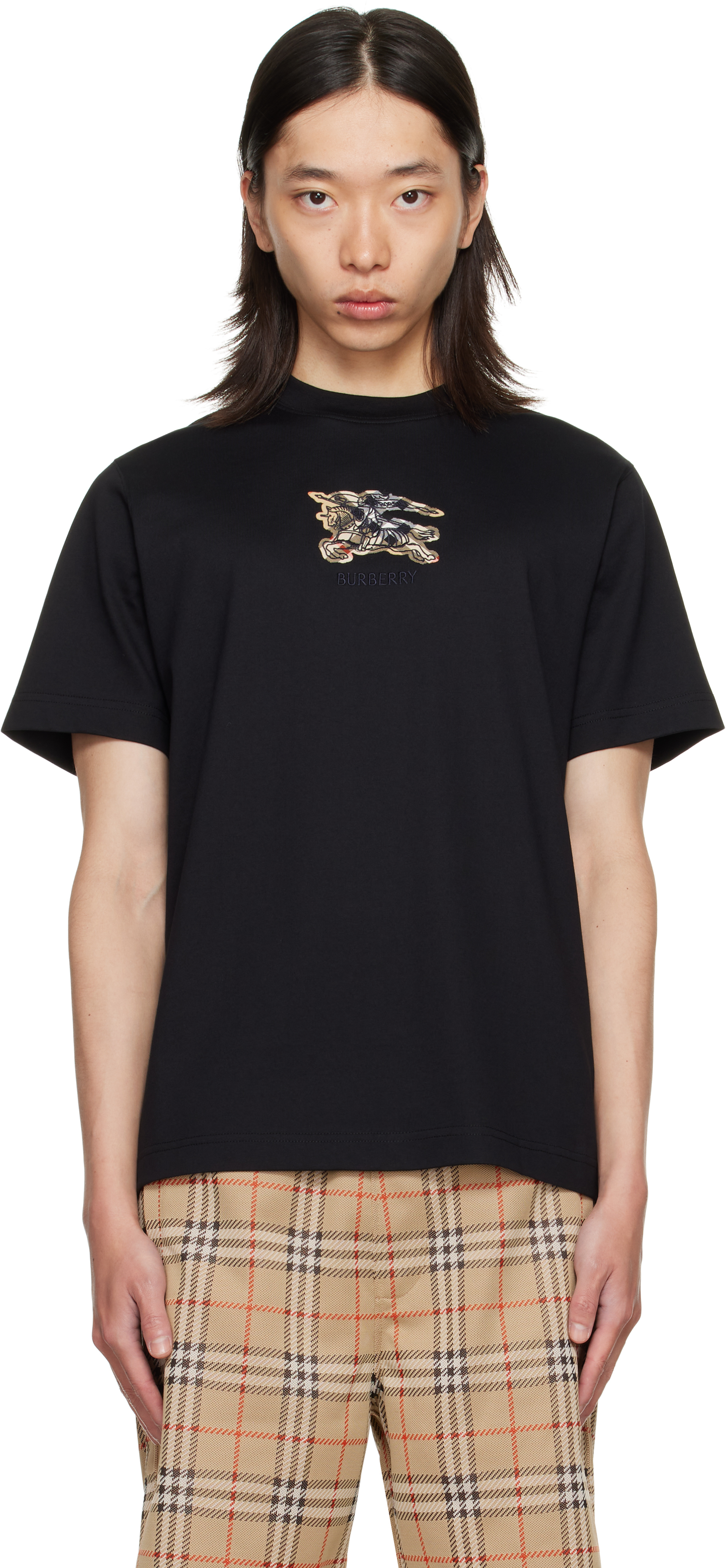 Burberry Black Ekd Check Cotton T-shirt