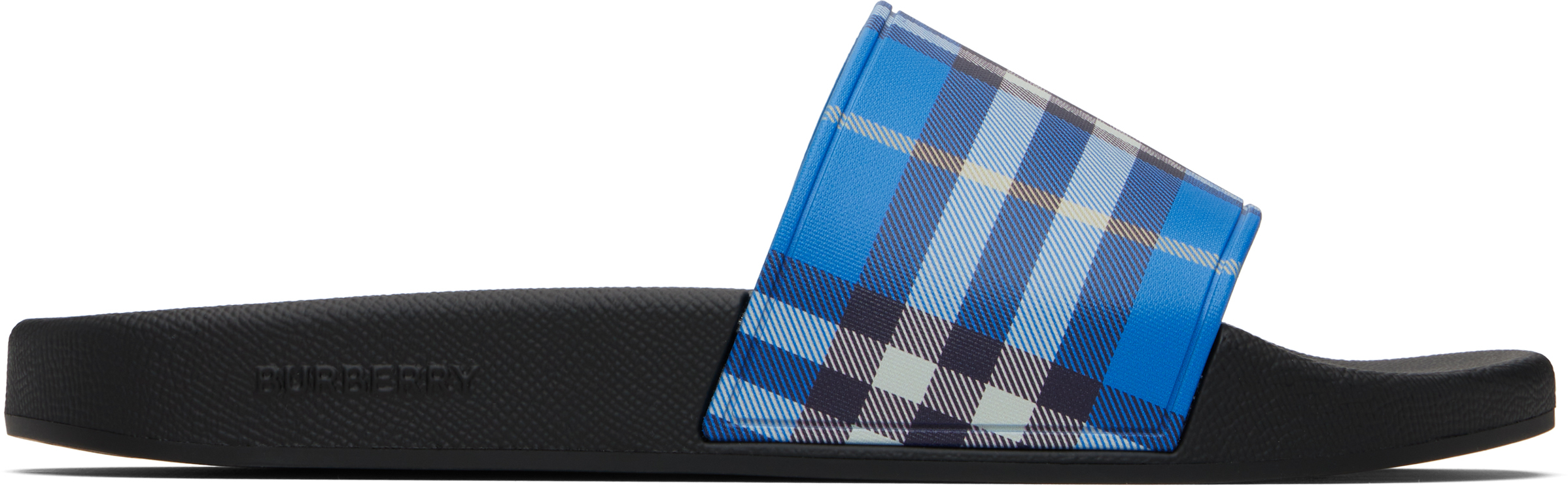 Blue & Black Check Pool Slides by Burberry on Sale
